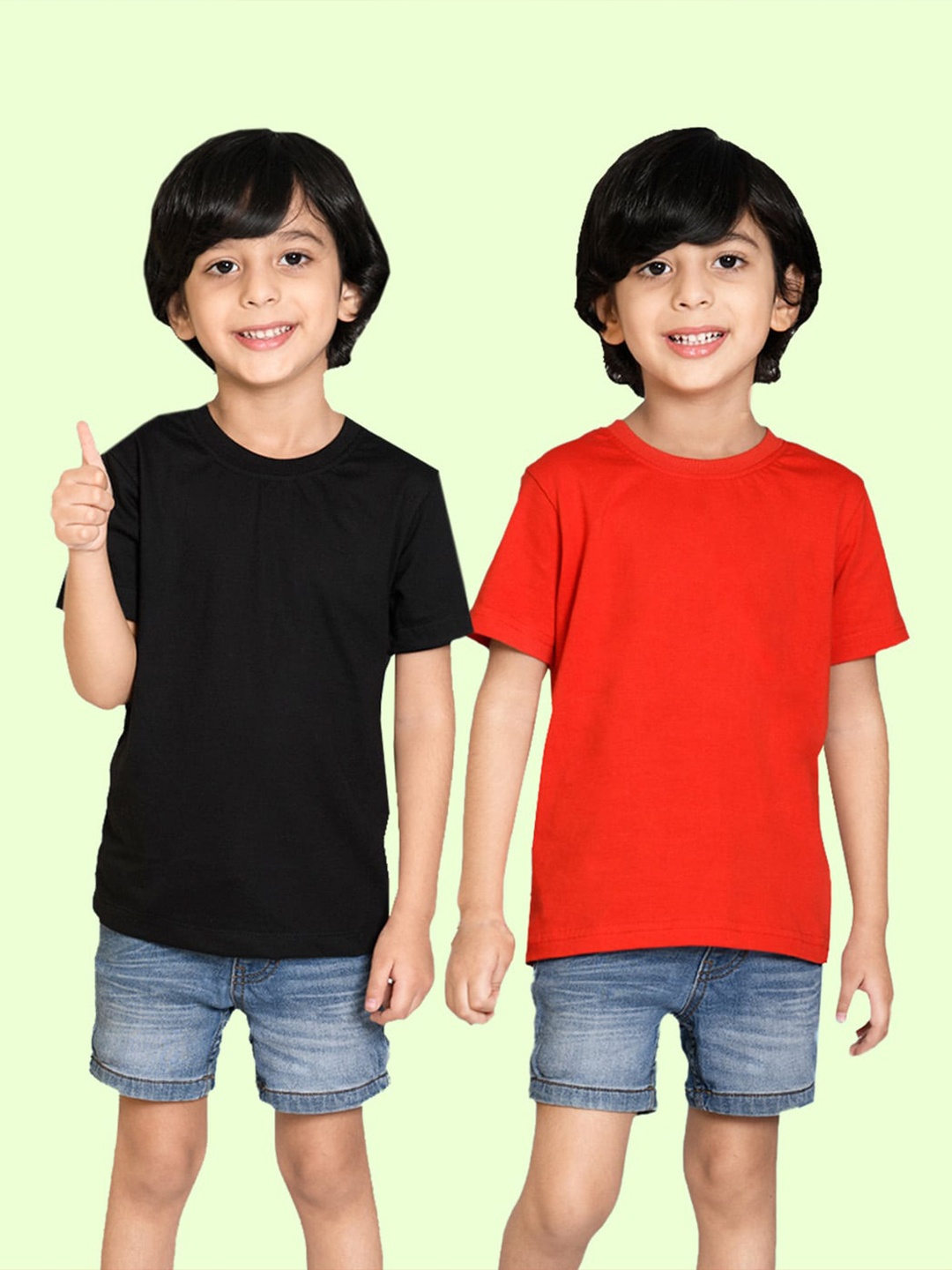 

NUSYL Boys Pack Of 2 Round Neck Regular Fit T-shirt, Black