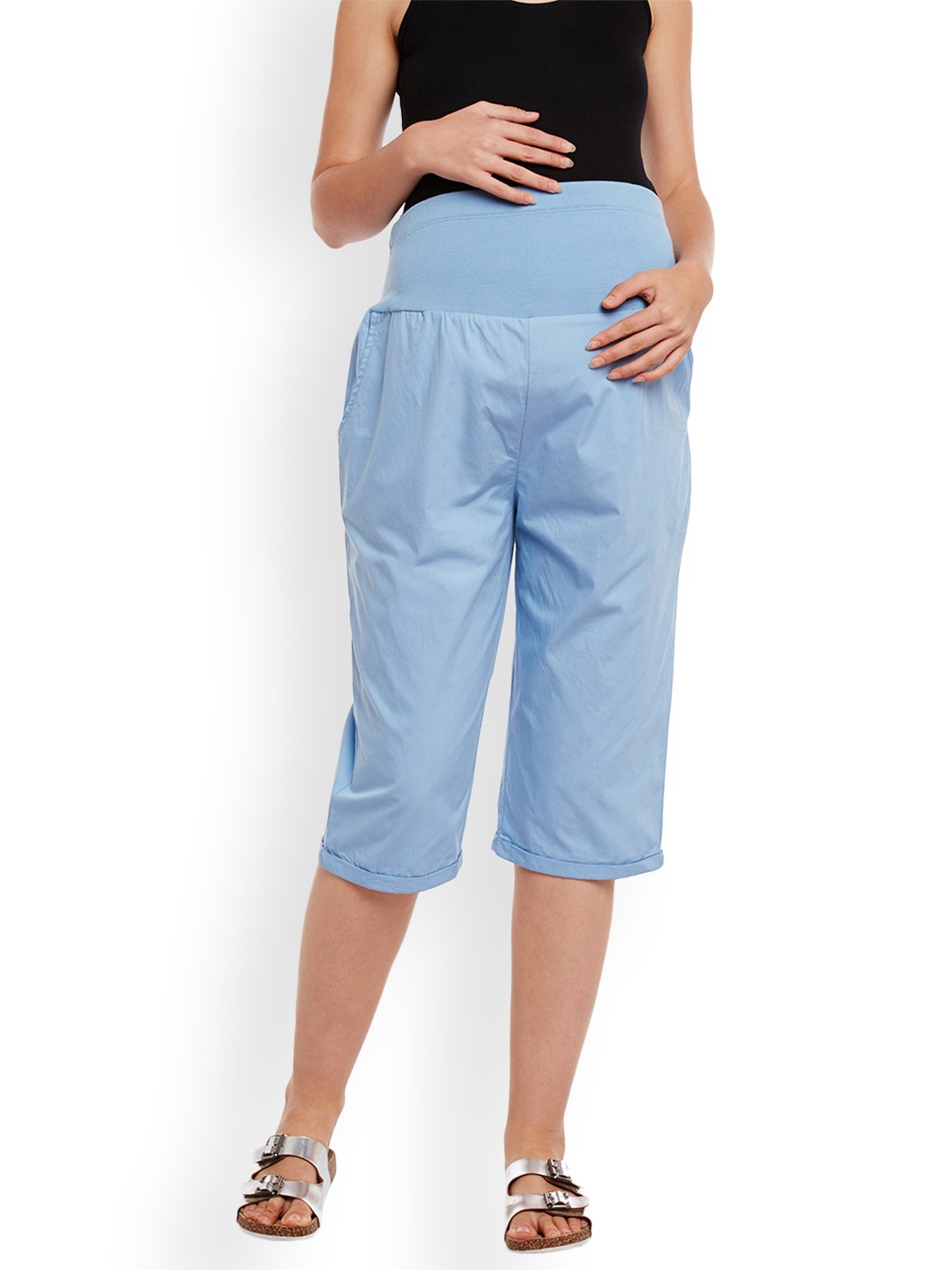 

Oxolloxo Women Blue Comfort Regular Fit Solid Maternity Culottes