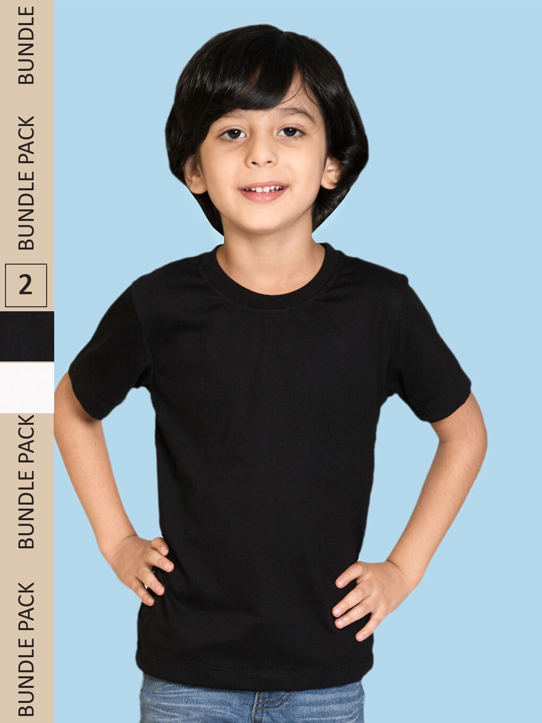 

NUSYL Boys Pack of 2 Round Neck T-shirt, Black