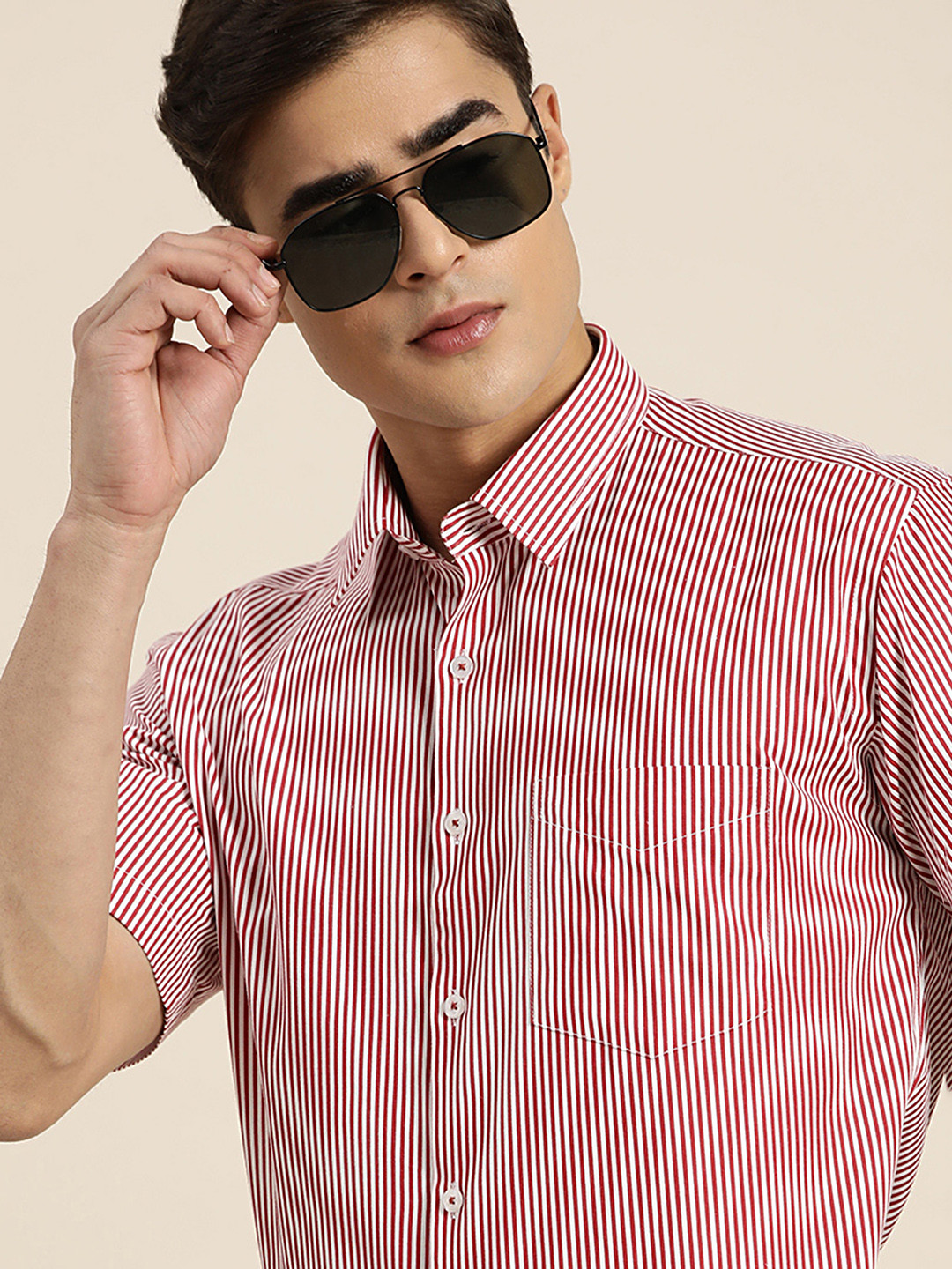 

Hancock Pinstripes Pure Cotton Slim Fit Formal Shirt, Red