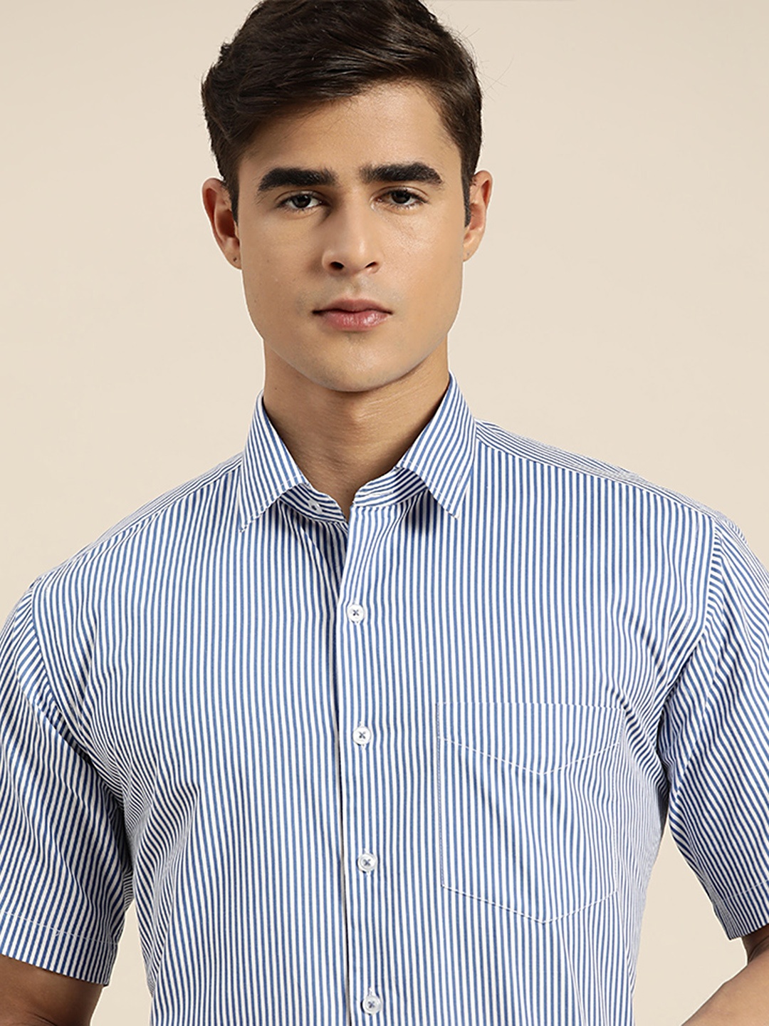 

Hancock Pinstripes Pure Cotton Slim Fit Formal Shirt, Blue