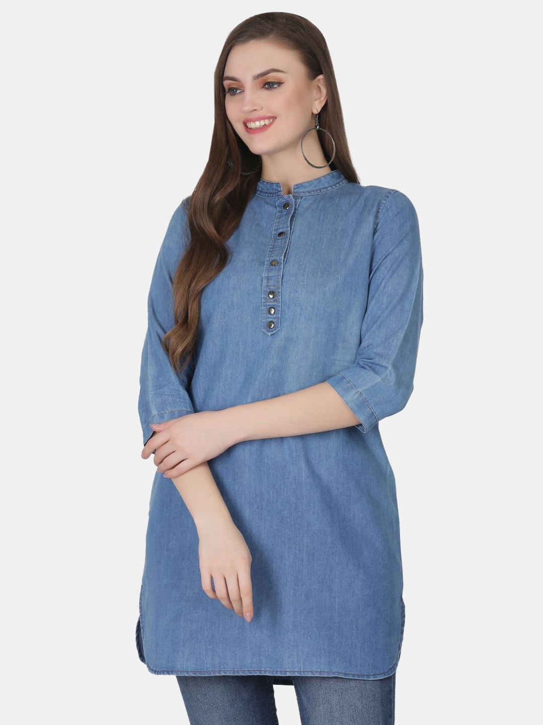 

SAAKAA Mandarin Collar Longline Top, Blue