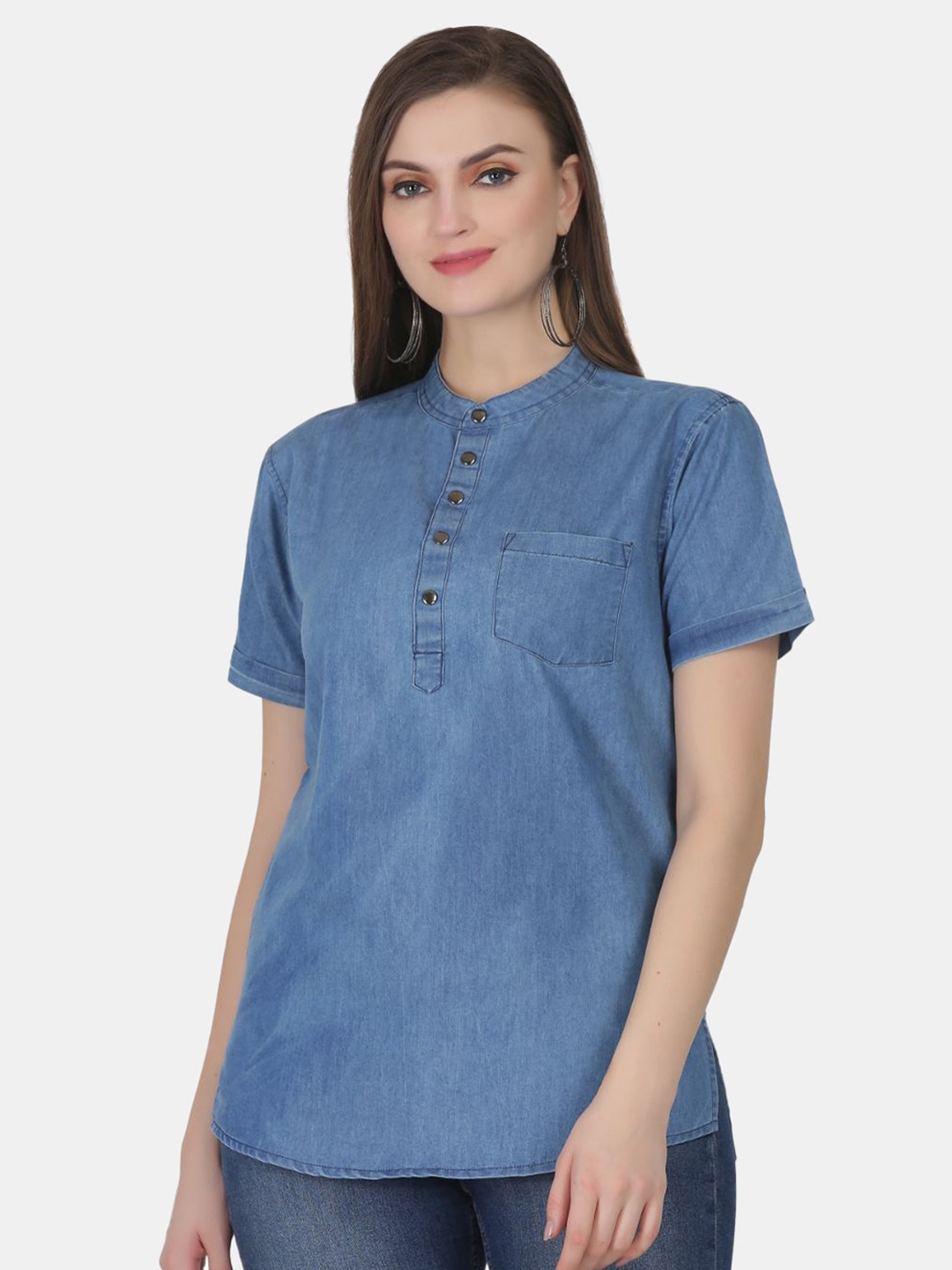 

SAAKAA Mandarin Collar Shirt Top, Blue