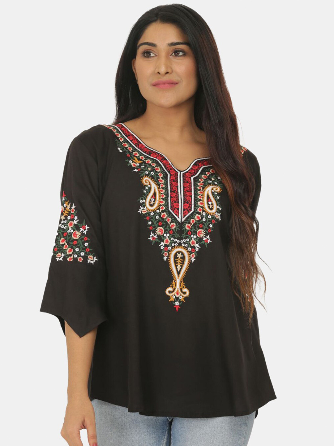 

SAAKAA Floral Embroidered Top, Black