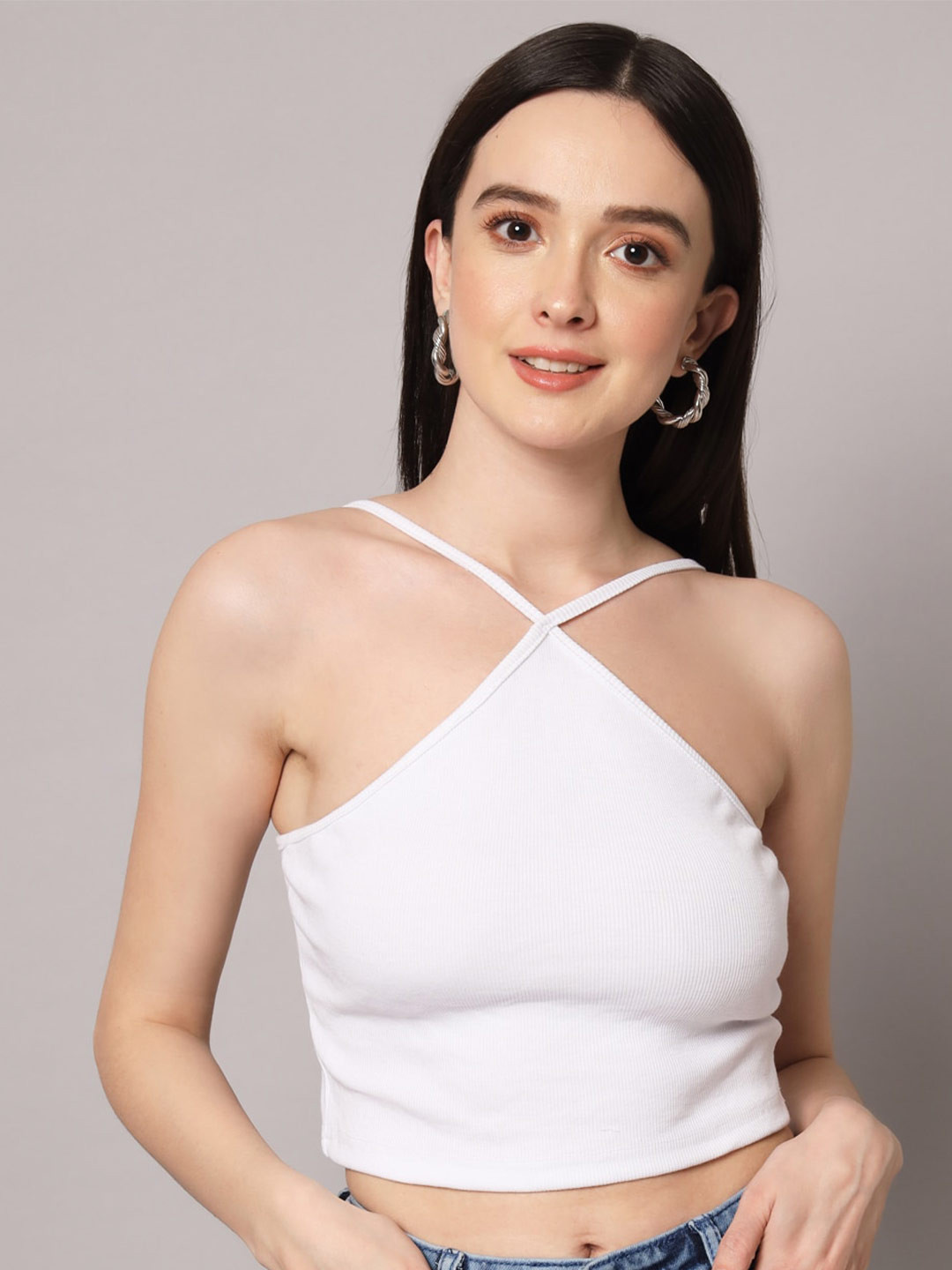 

AAHWAN Shoulder Straps Crop Top, White