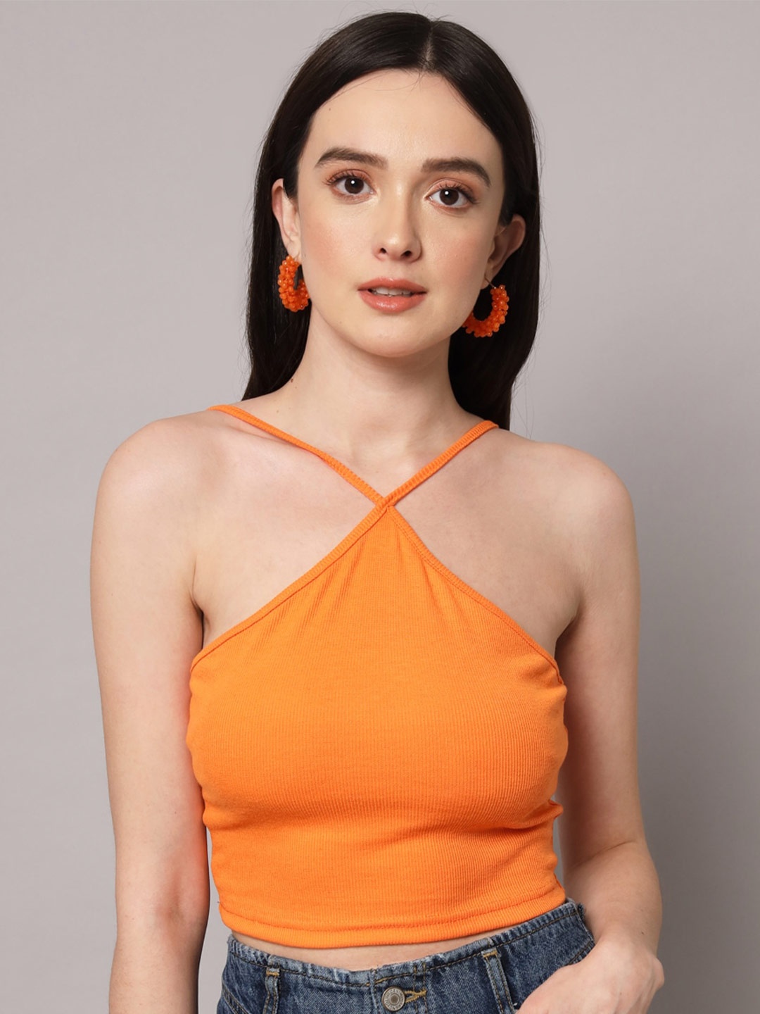 

AAHWAN Halter Neck Crop Top, Orange