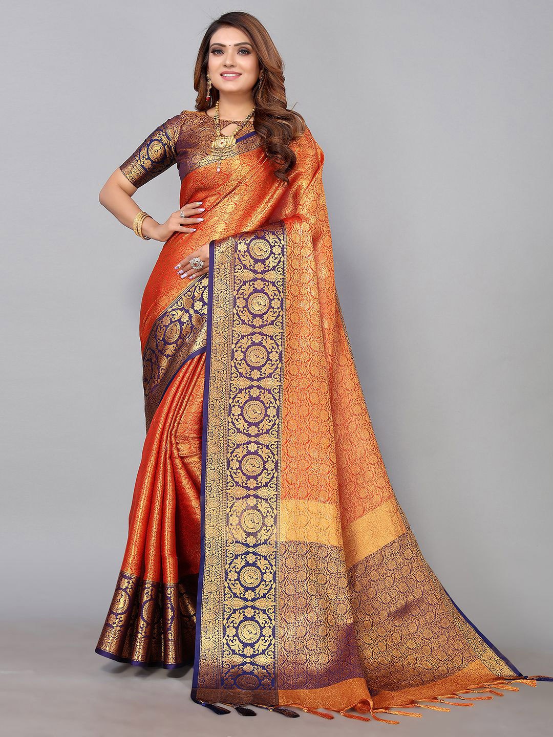 

Mitera Woven Design Zari Banarasi Saree, Orange