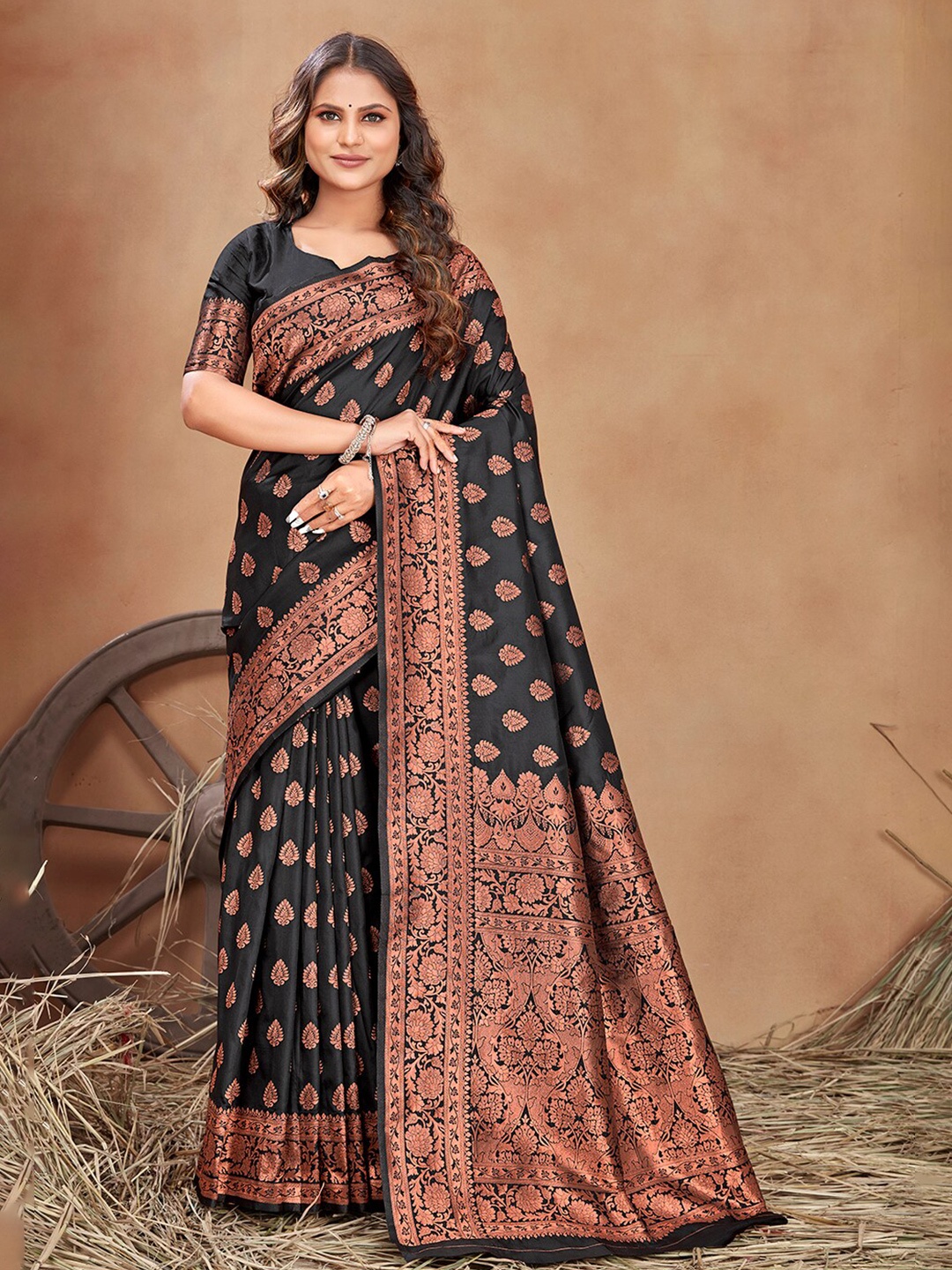 

MONJOLIKA FASHION Woven Design Banarasi Saree, Black