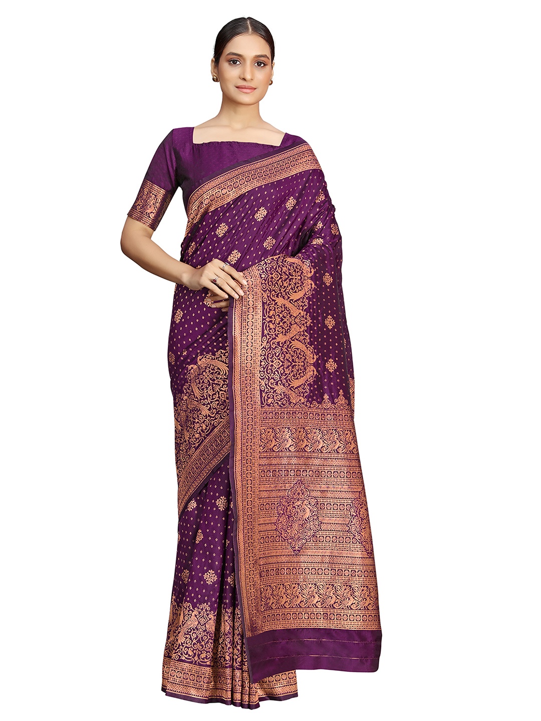 

MONJOLIKA FASHION Woven Design Banarasi Saree, Purple