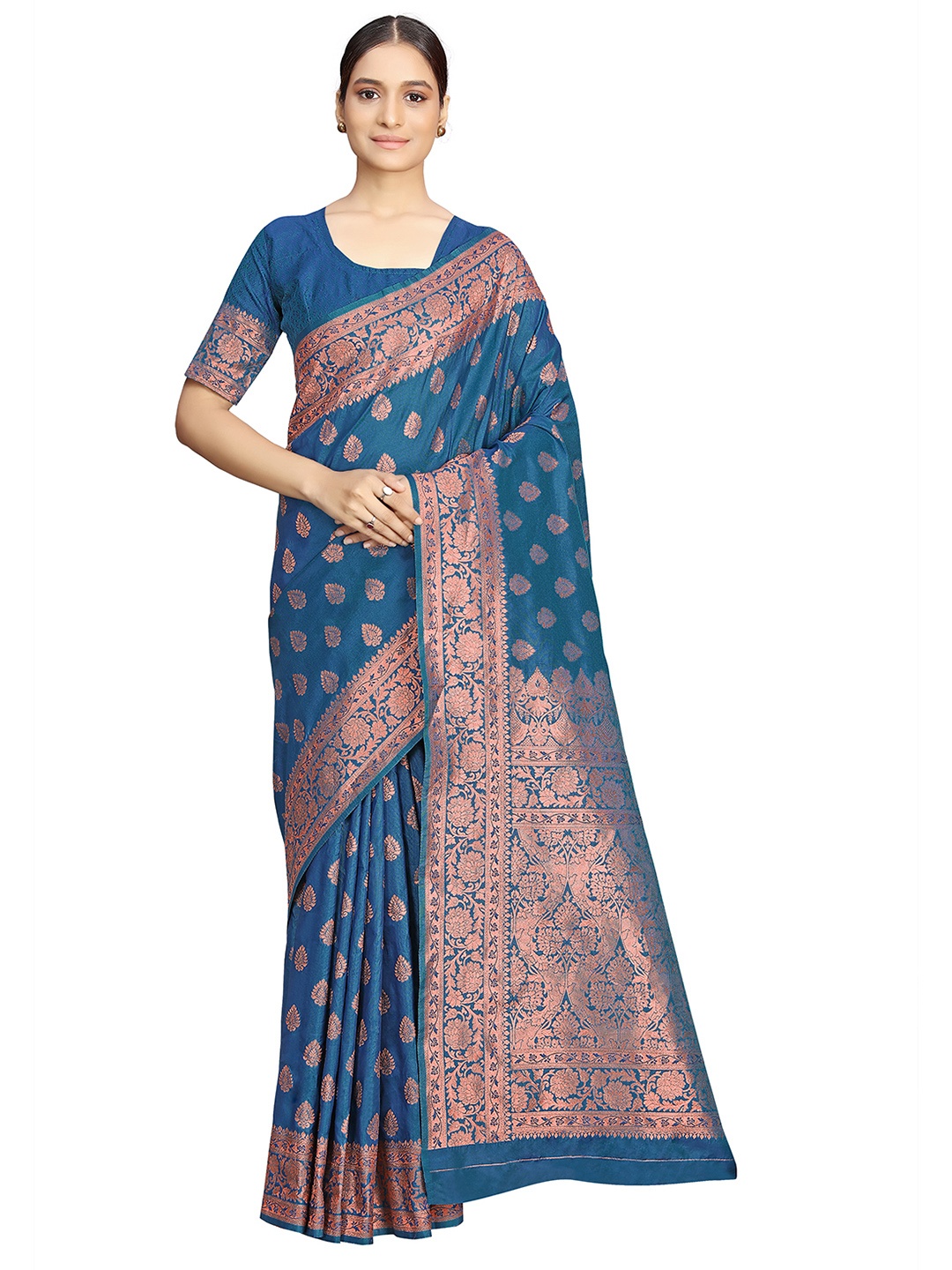

MONJOLIKA FASHION Woven Design Zari Banarasi Saree, Blue
