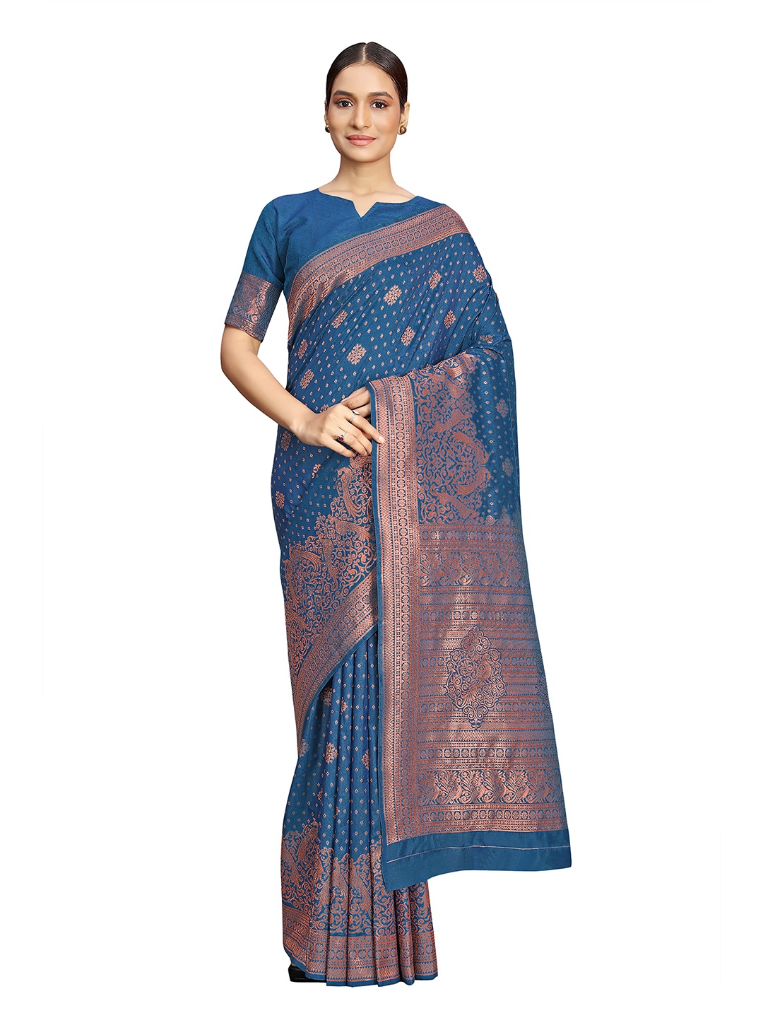 

MONJOLIKA FASHION Woven Design Zari Banarasi Saree, Blue