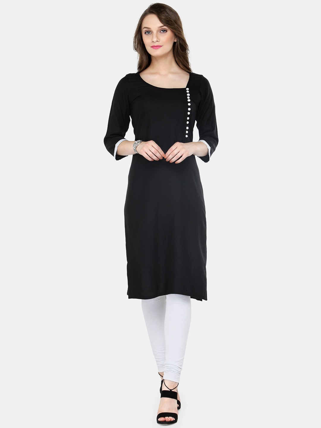 

Enchanted Drapes Women Stylized Neck Kurta, Black
