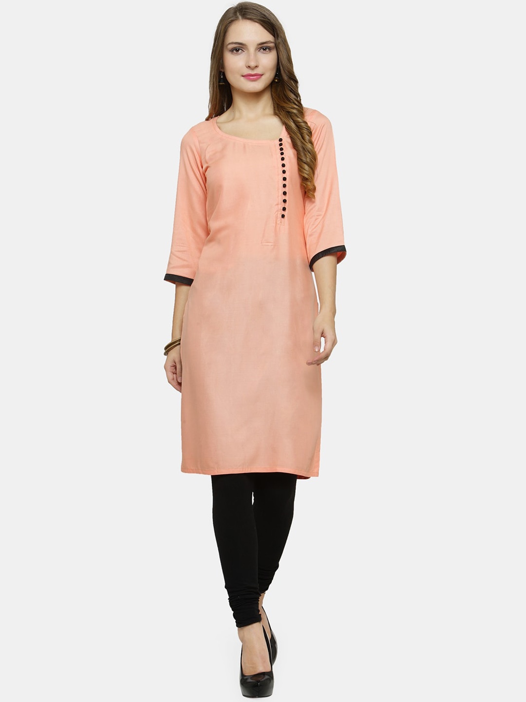 

Enchanted Drapes Women Stylised Neck Kurta, Peach