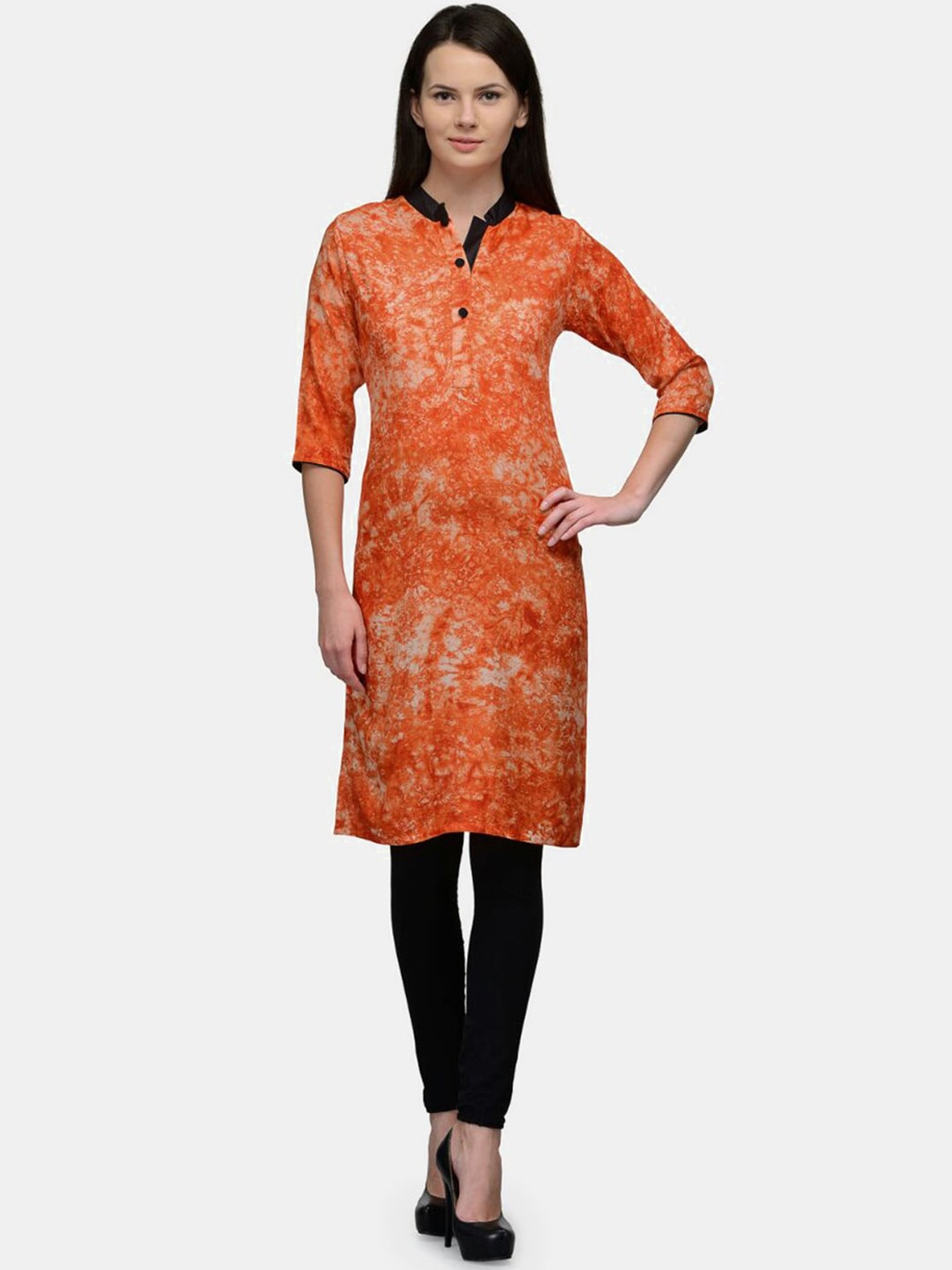 

Enchanted Drapes Women Printed Mandarin Collar Kurta, Orange