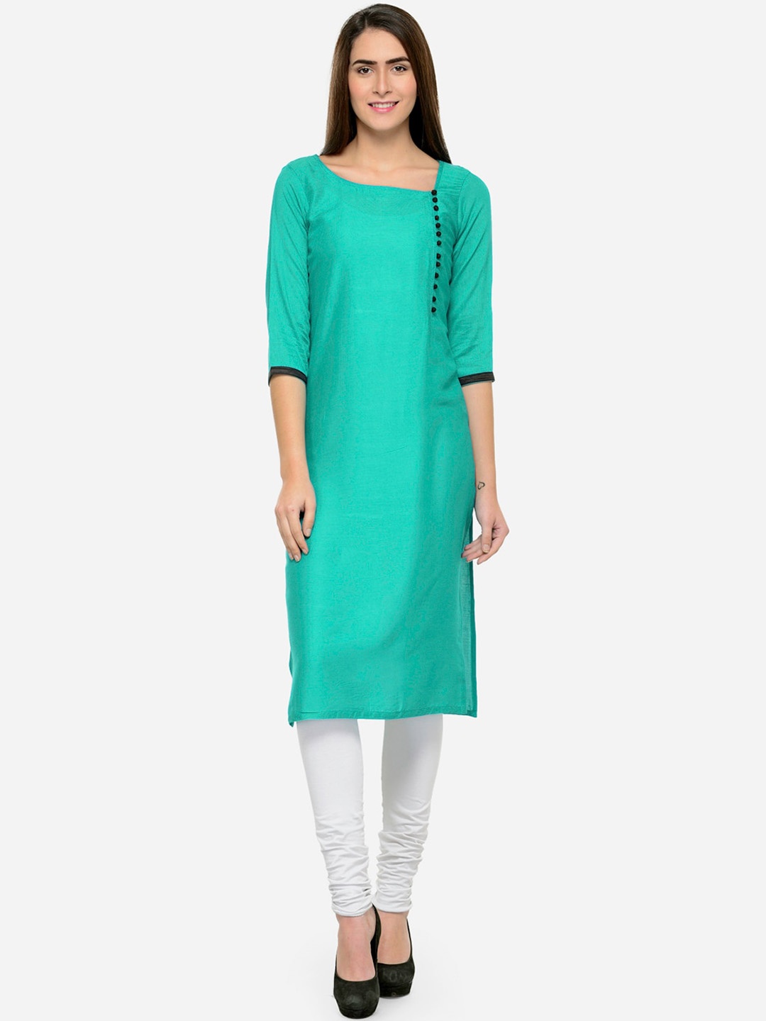 

Enchanted Drapes Women Stylised Neck Kurta, Green