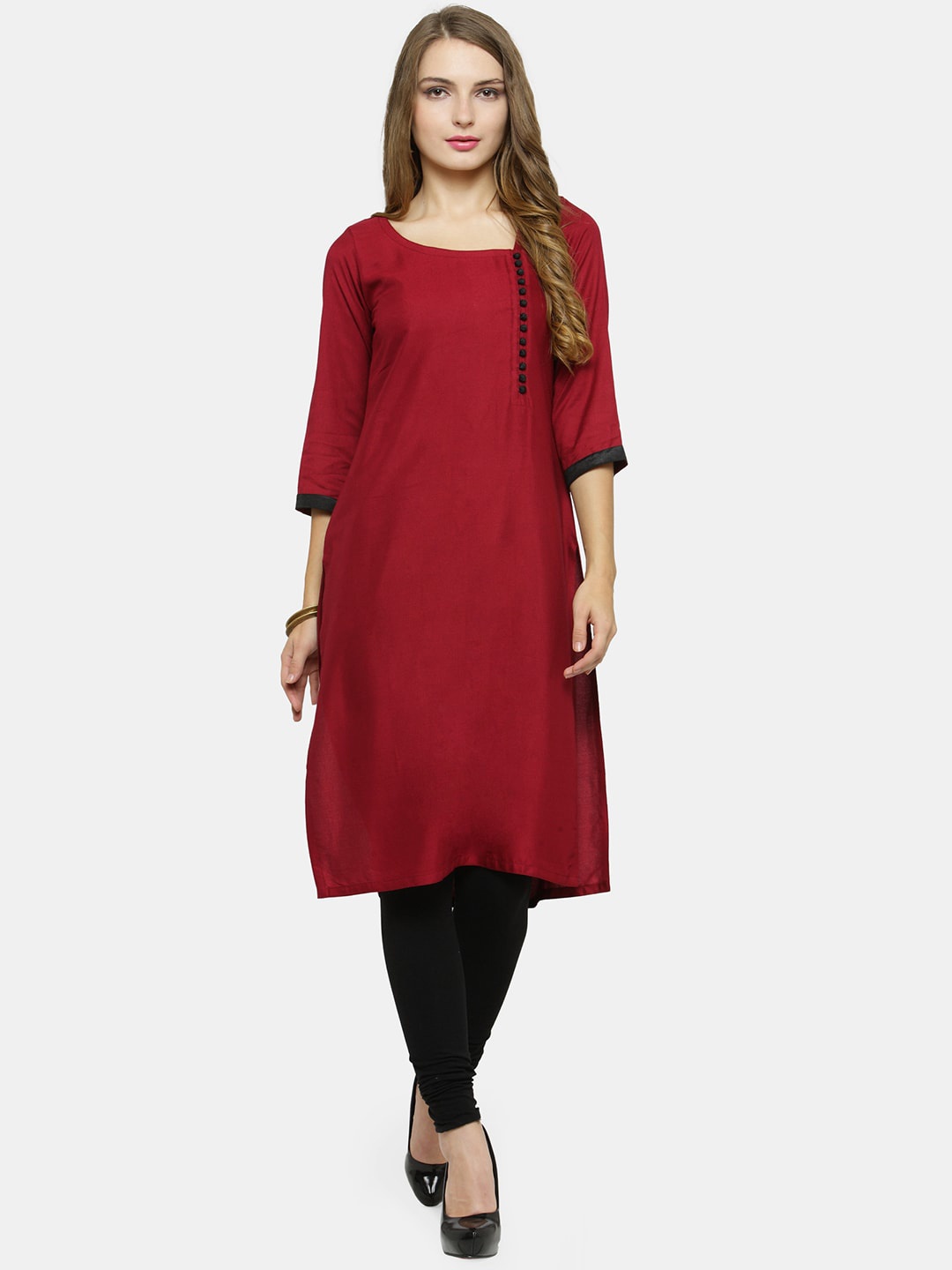 

Enchanted Drapes Women Asymmetric Neck Straight Kurta, Maroon