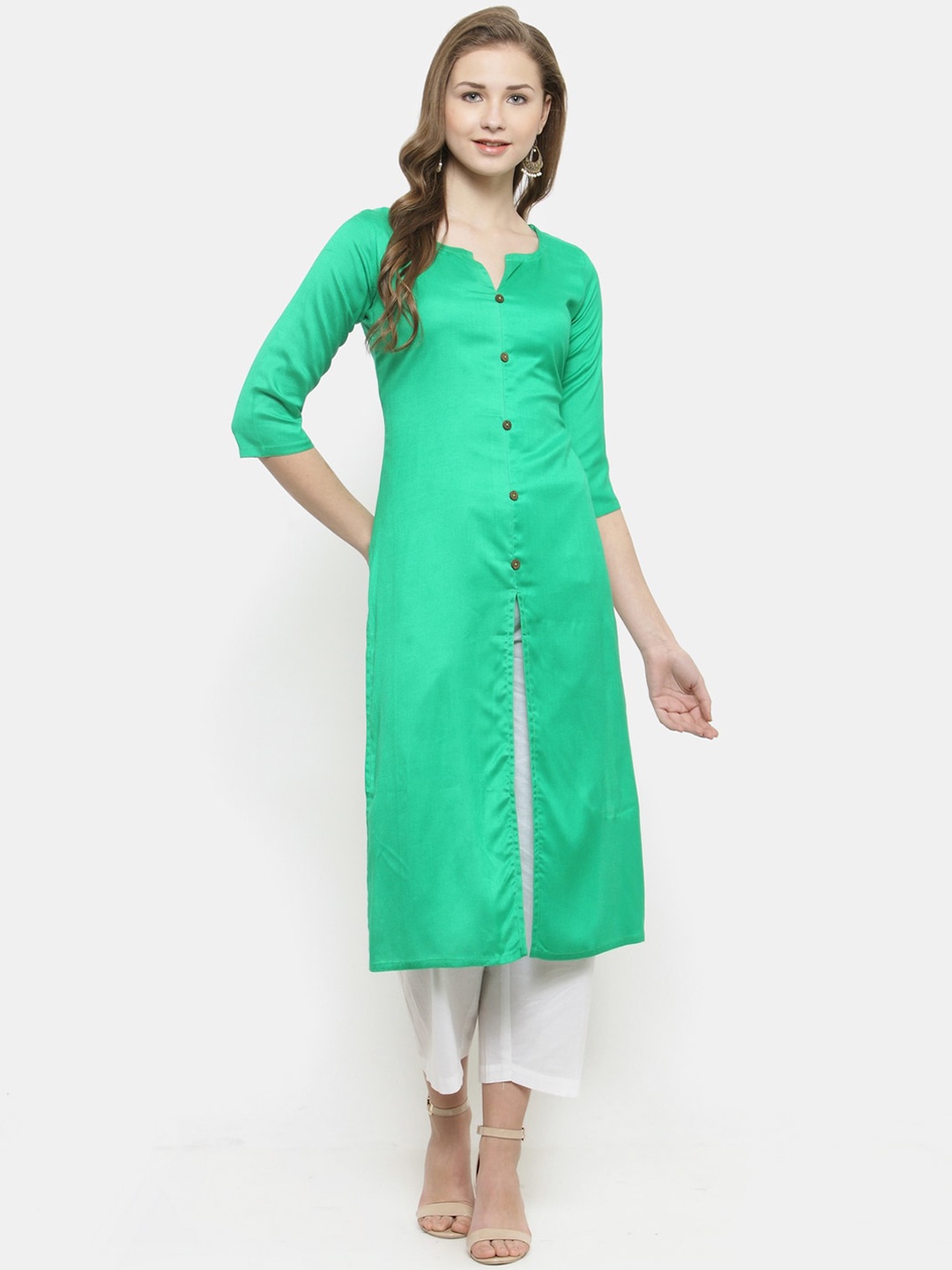 

Enchanted Drapes Women Notch Neck Kurta, Green