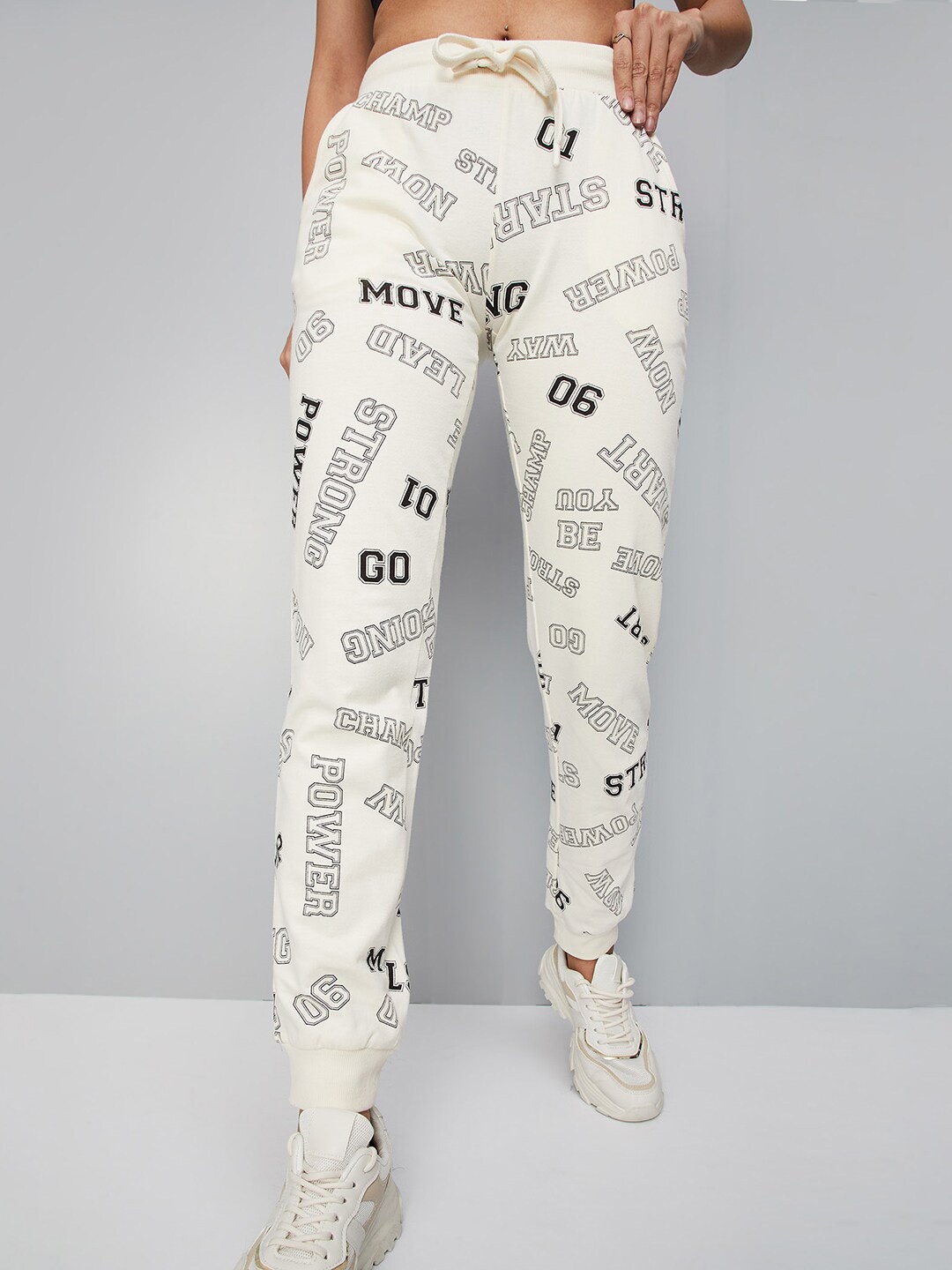 

max Women Typography Printed Pure Cotton Joggers, Cream