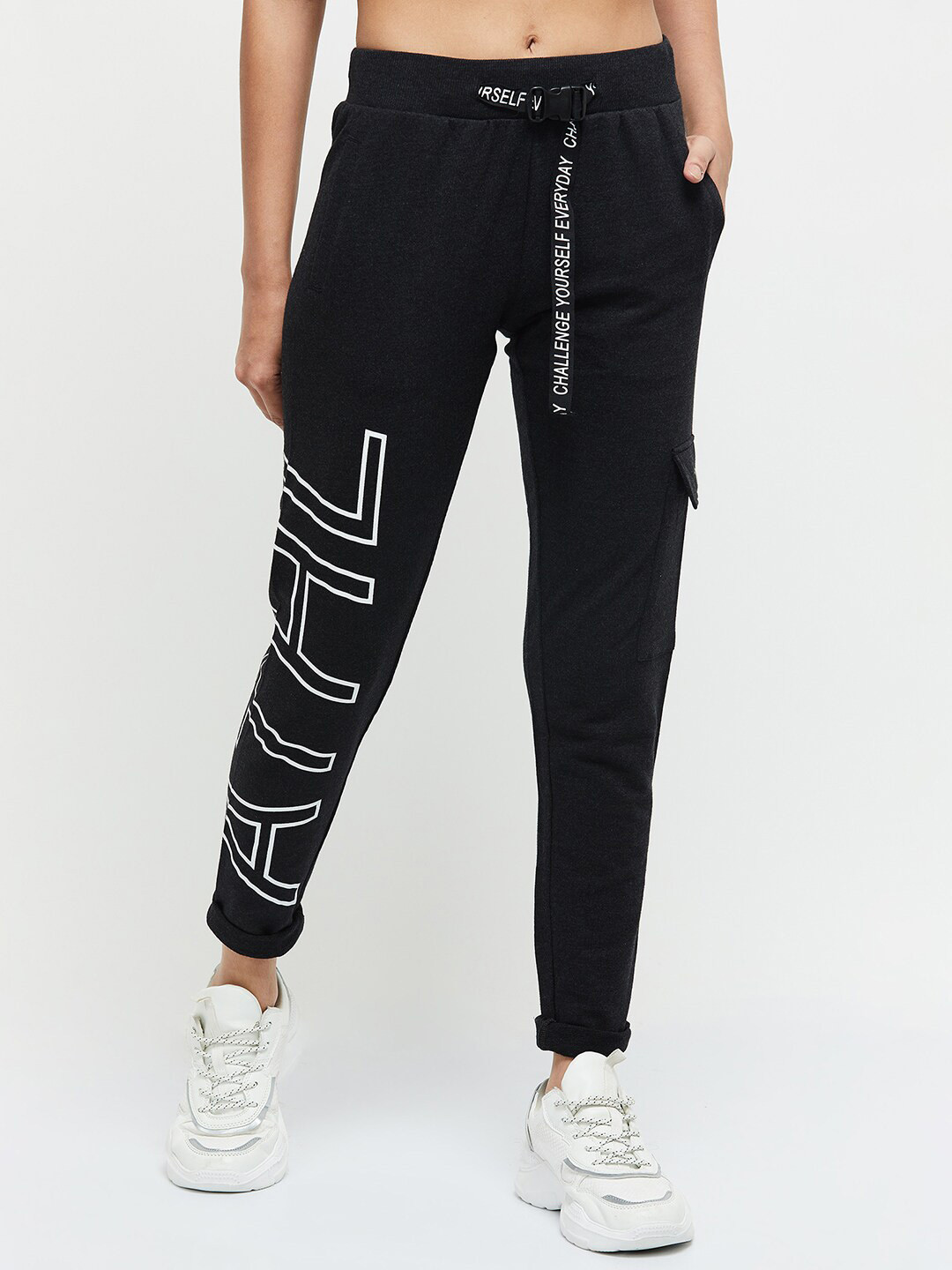 

max Women Printed Details Track Pant, Charcoal