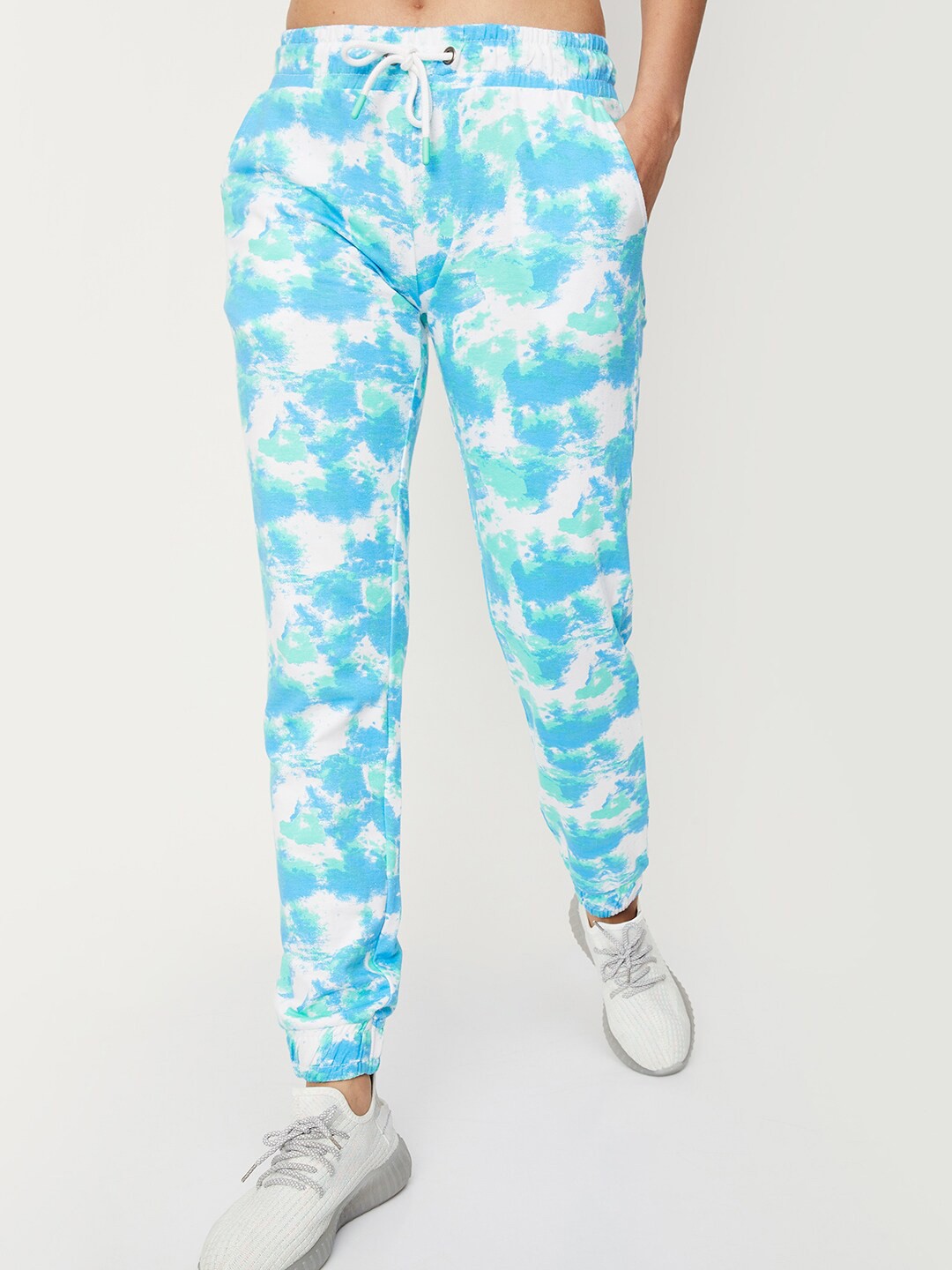 

max Women Tie-Dye Printed Pure Cotton Joggers, Blue