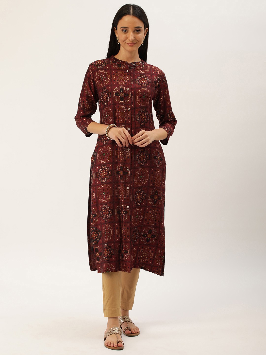

SWAGG INDIA Geometric Printed Straight Kurta, Red
