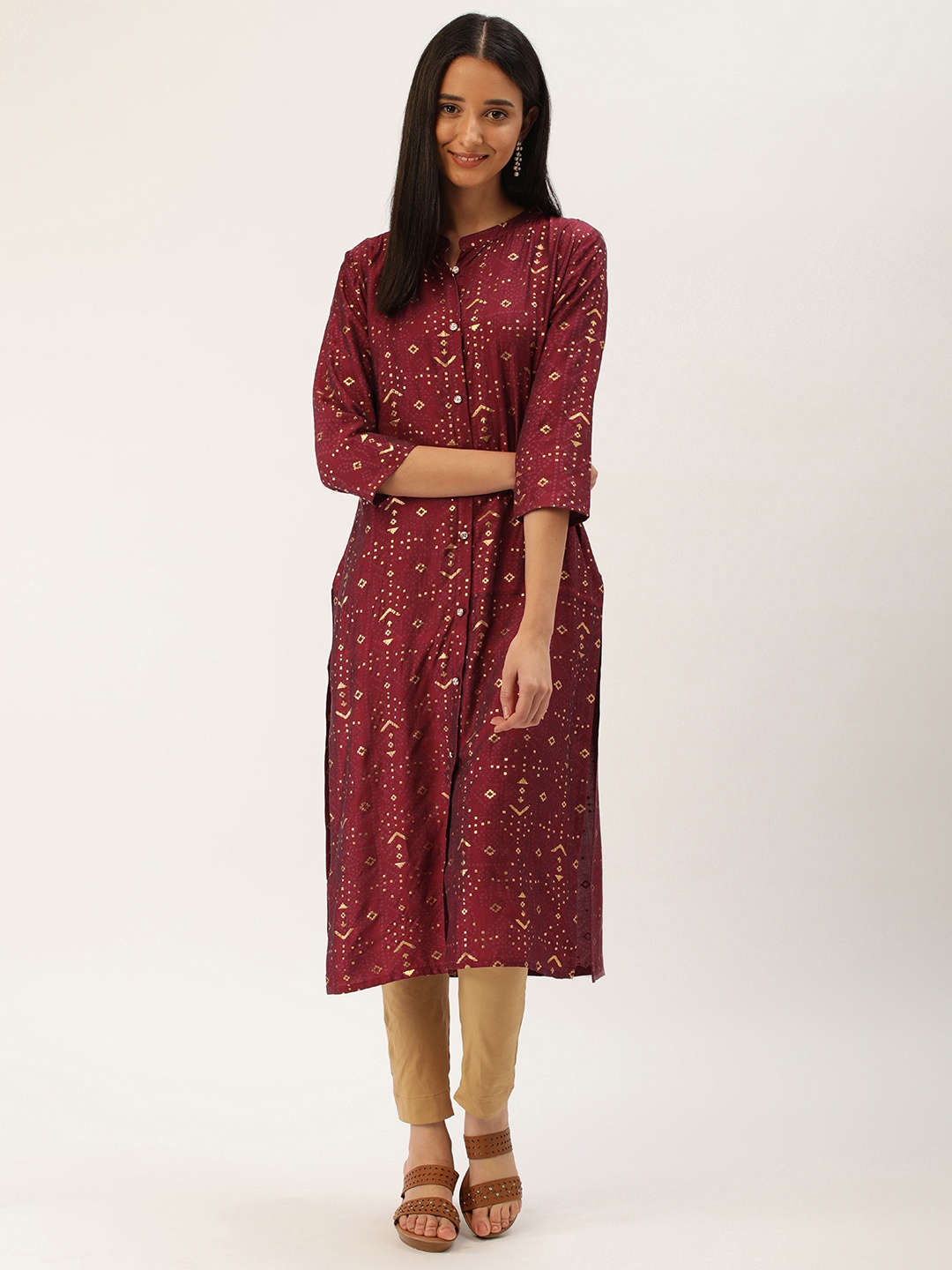 

SWAGG INDIA Geometric Printed Straight Kurta, Maroon