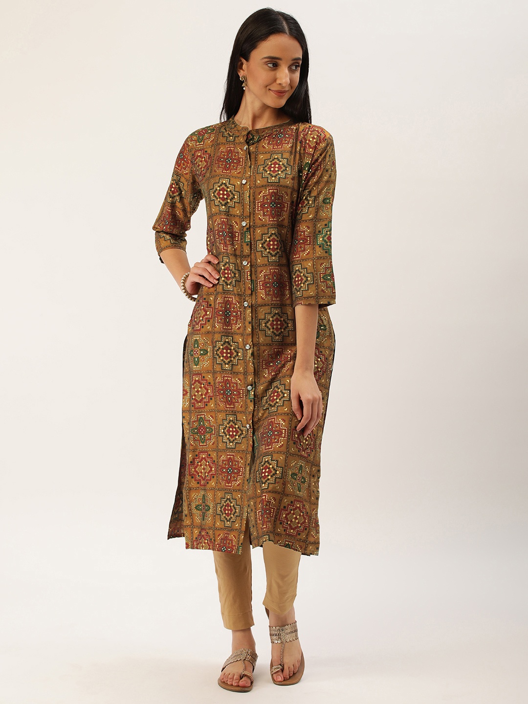 

SWAGG INDIA Geometric Printed Straight Kurta, Mustard