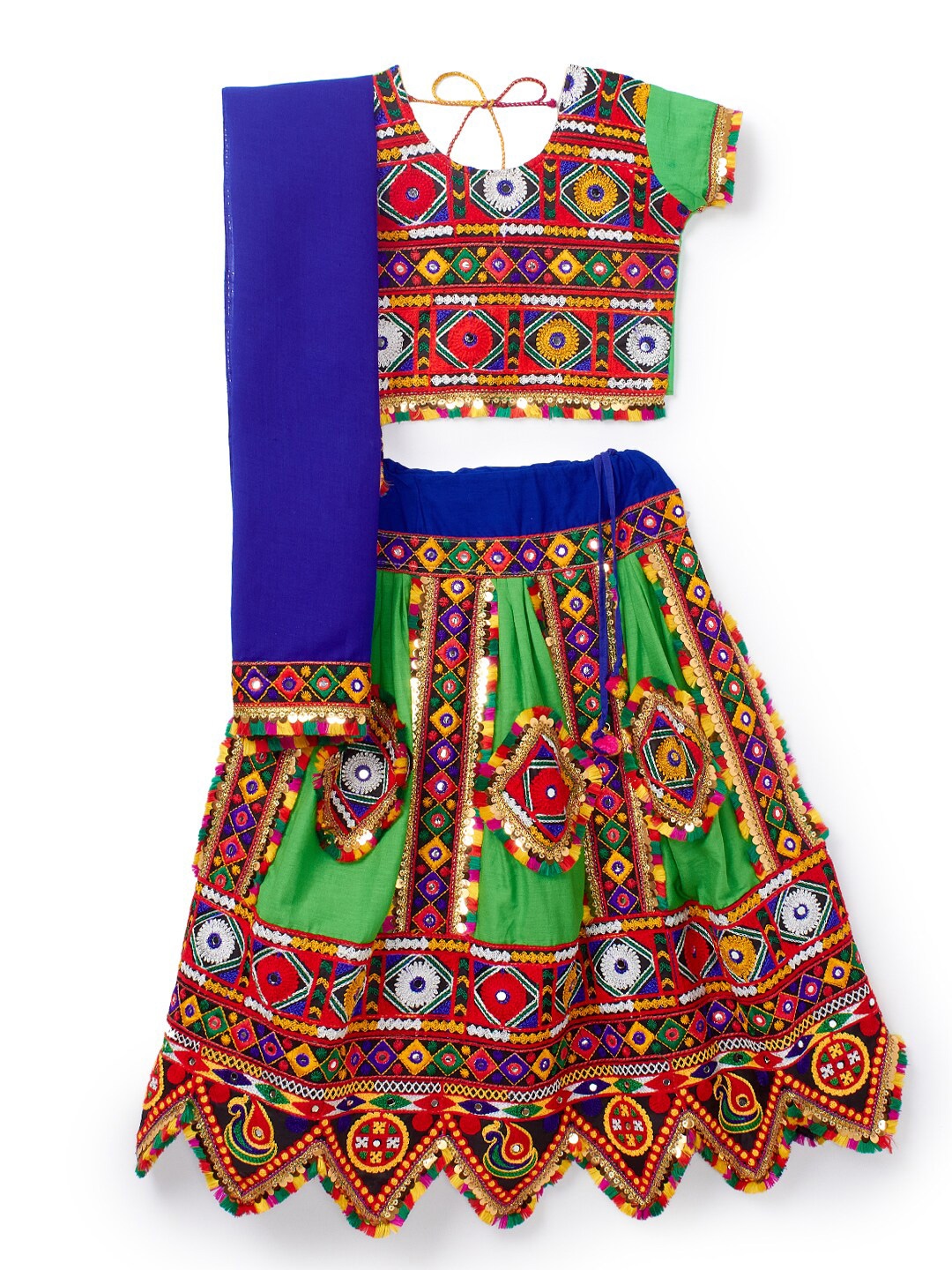

BANJARA INDIA Girls Embroidered Thread Work Ready to Wear Lehenga & Blouse With Dupatta, Green