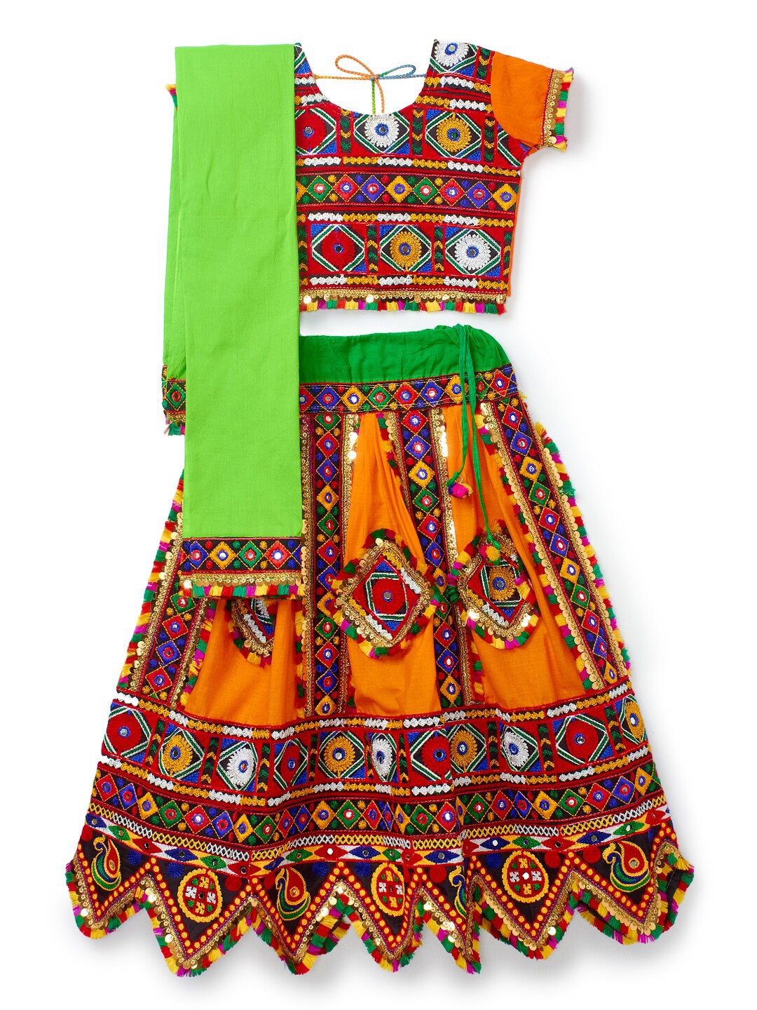 

BANJARA INDIA Girls Embroidered Thread Work Ready to Wear Lehenga & Blouse With Dupatta, Orange