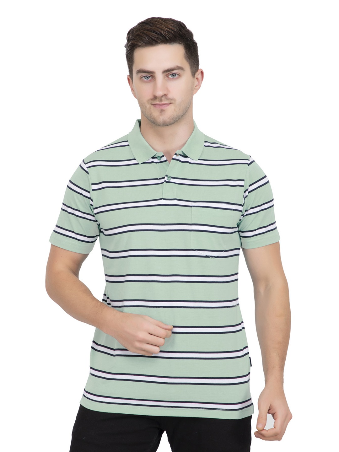 

GODFREY Men Striped Polo Collar T-shirt, Green