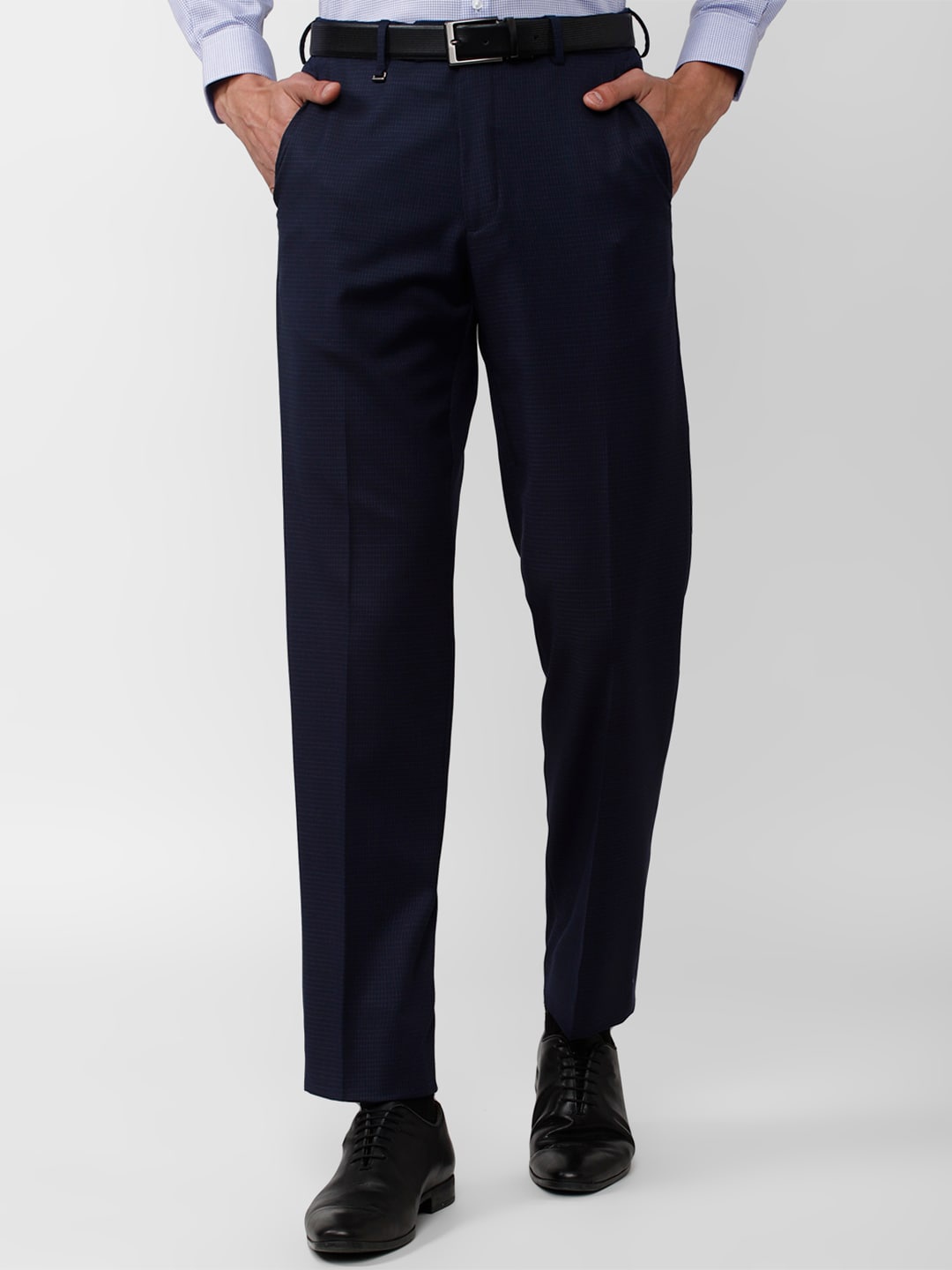 

Van Heusen Men Mid-Rise Regular Fit Formal Trousers, Navy blue