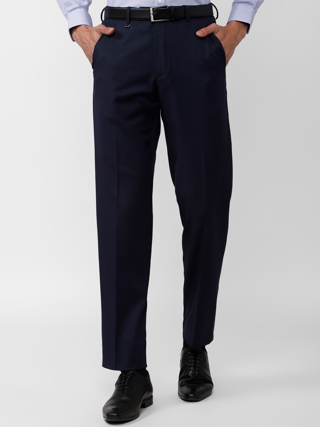 

Van Heusen Men Mid-Rise Regular Fit Formal Trousers, Navy blue