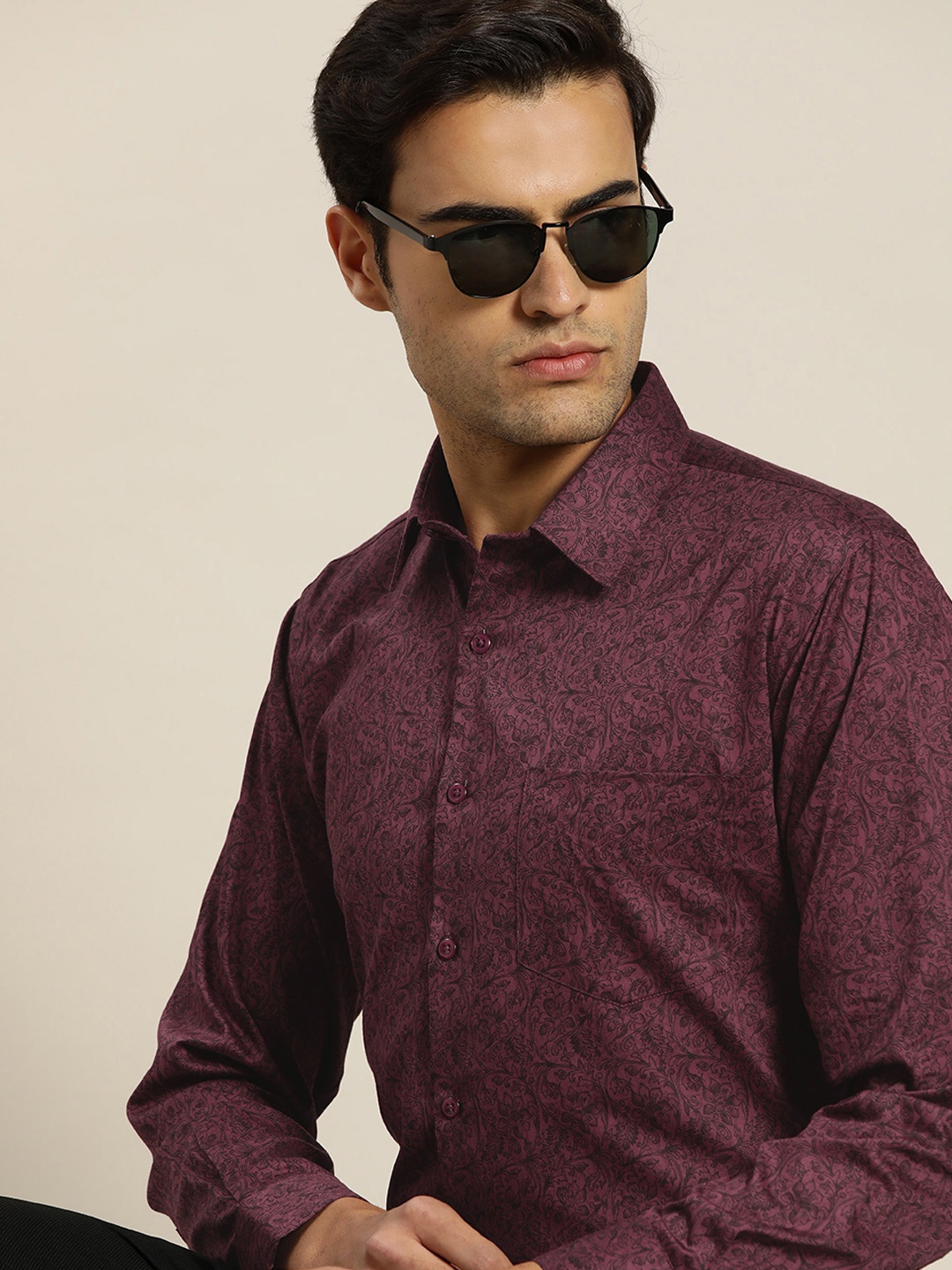 

Hancock Club Slim Fit Floral Printed Pure Cotton Party Shirt, Burgundy