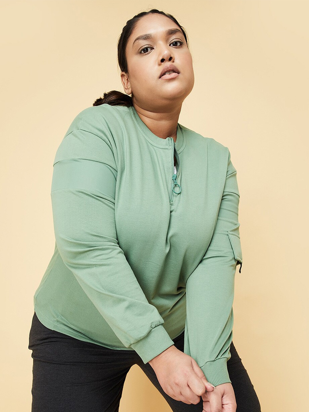 

max Women Plus Size Pure Cotton Sweatshirt, Green