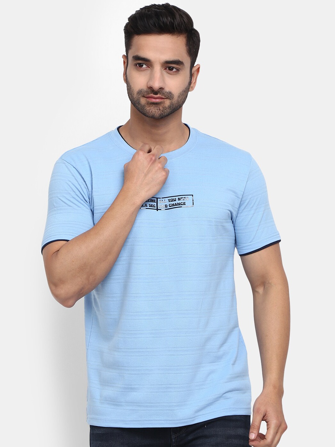 

V-Mart Men Round Neck Cotton T-shirt, Blue