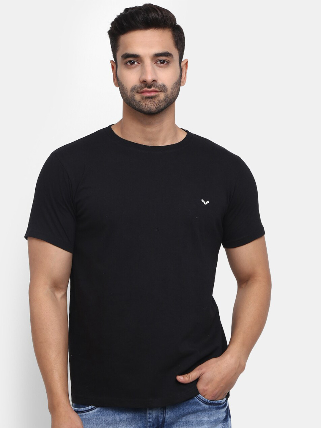 

V-Mart Men Slim Fit Cotton T-shirt, Black
