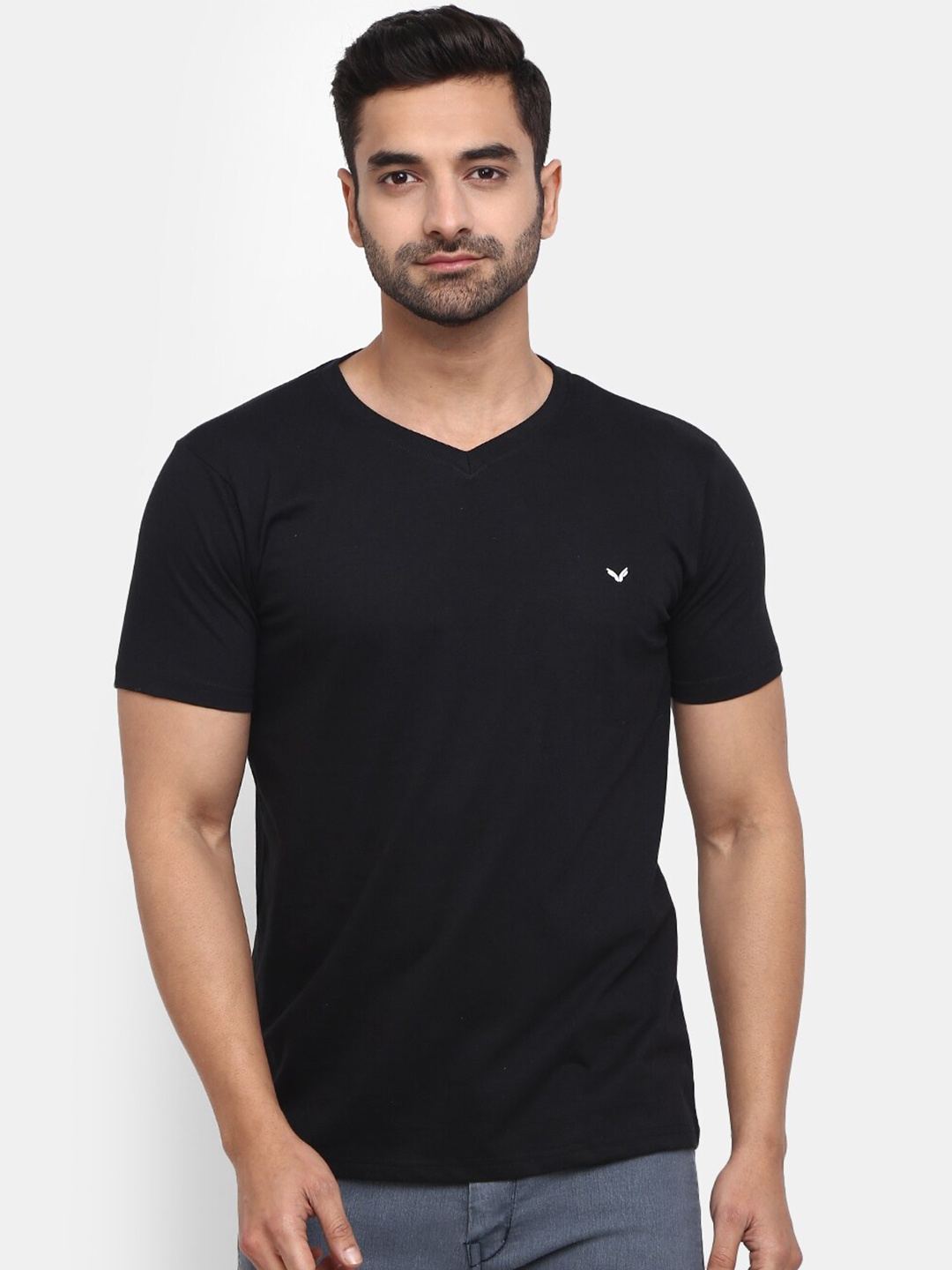 

V-Mart Men V-Neck Slim Fit Cotton T-shirt, Black