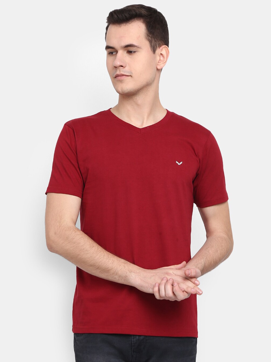 

V-Mart Men Regular Fit V-Neck Cotton T-shirt, Maroon