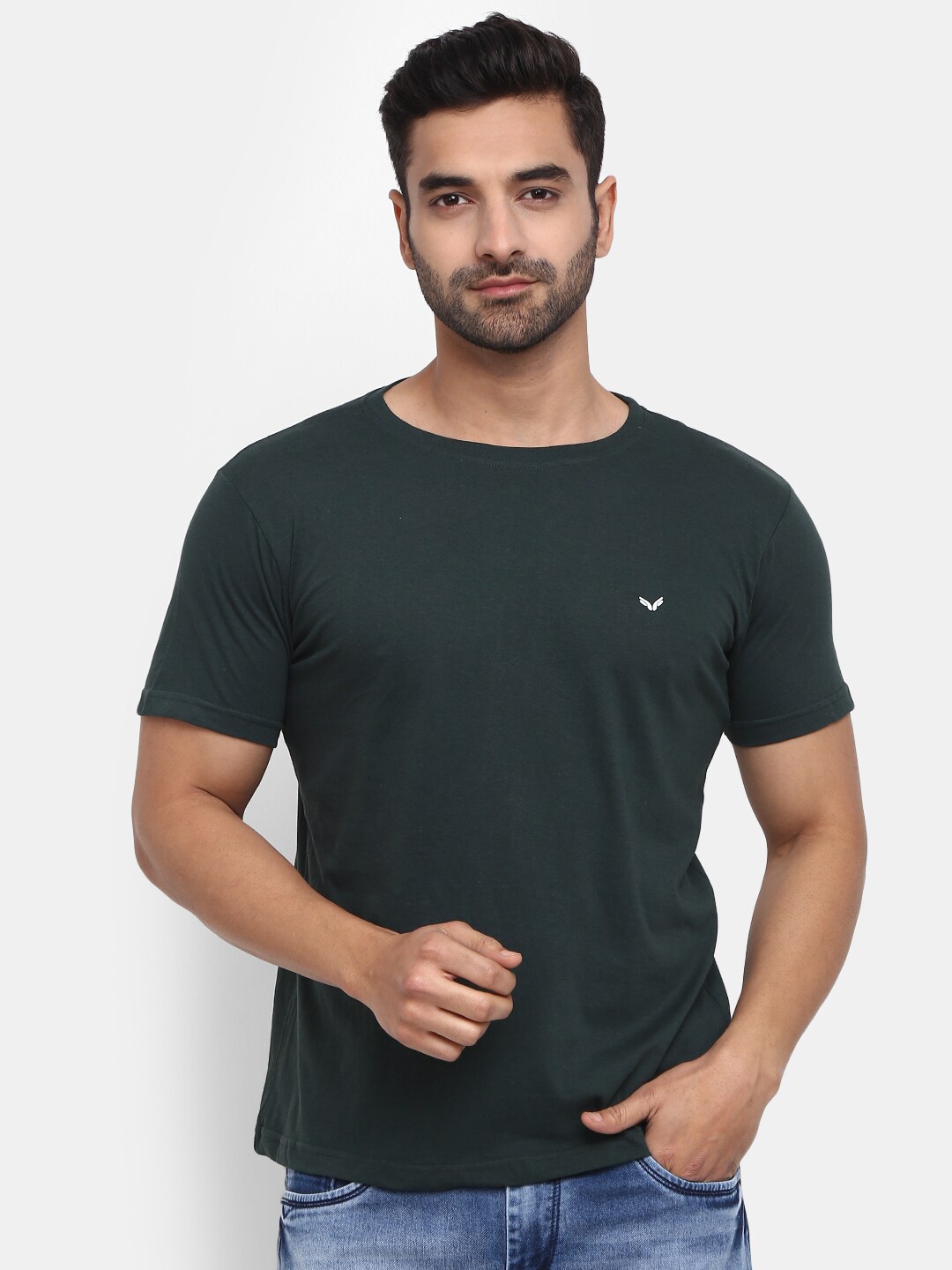 

V-Mart Men Single Jersey Cotton Slim Fit T-shirt, Green