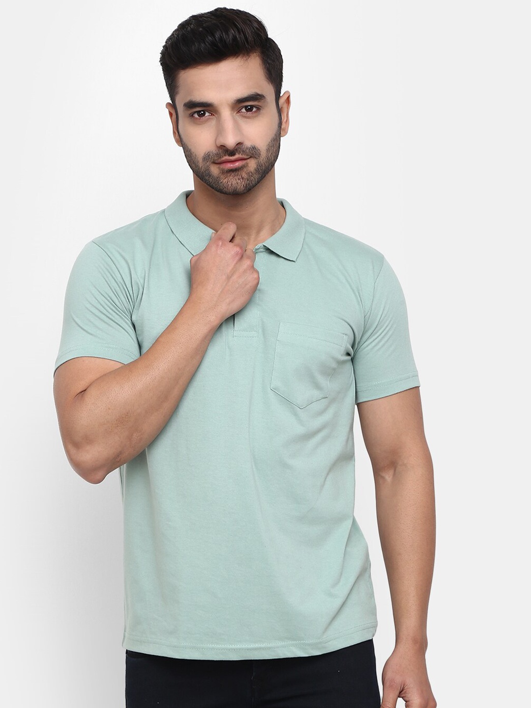 

V-Mart Men Polo Collar Slim Fit Cotton T-shirt, Sea green
