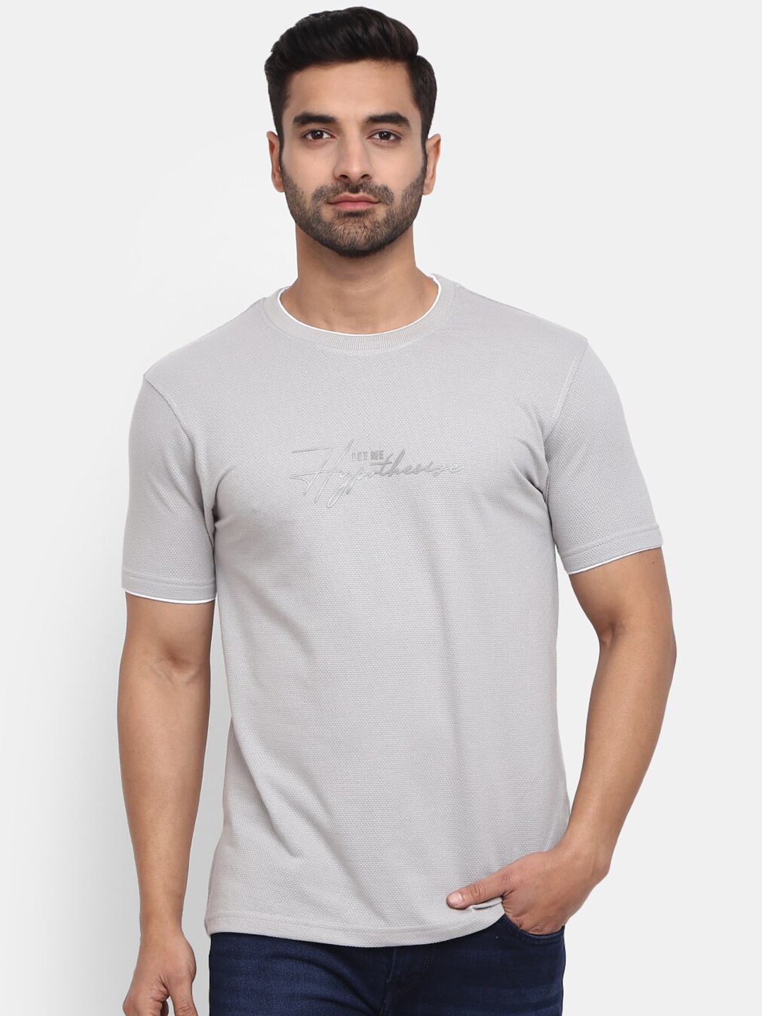 

V-Mart Men Round Neck Slim Fit Cotton T-shirt, Grey