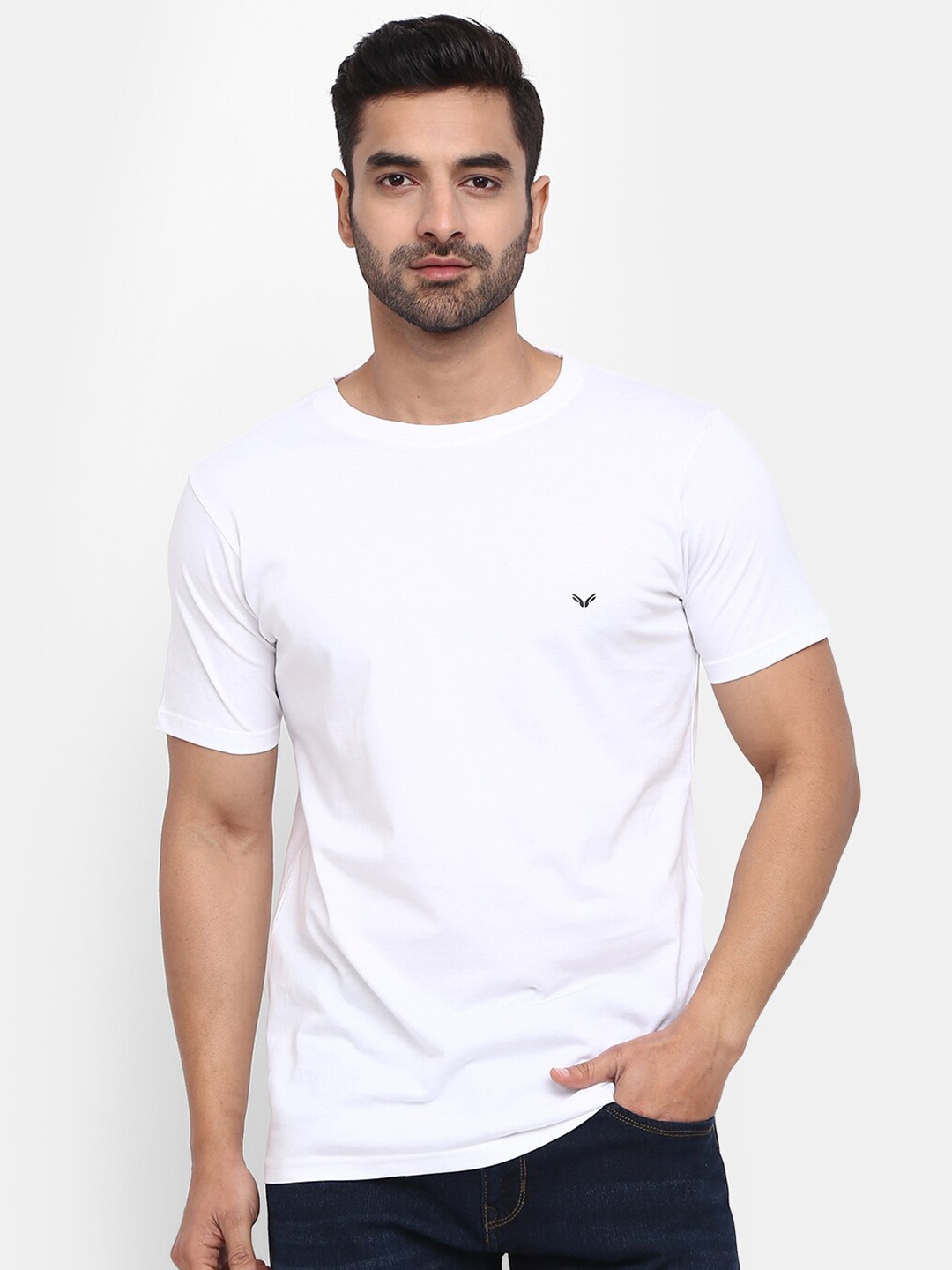 

V-Mart Men Slim Fit Cotton T-shirt, White