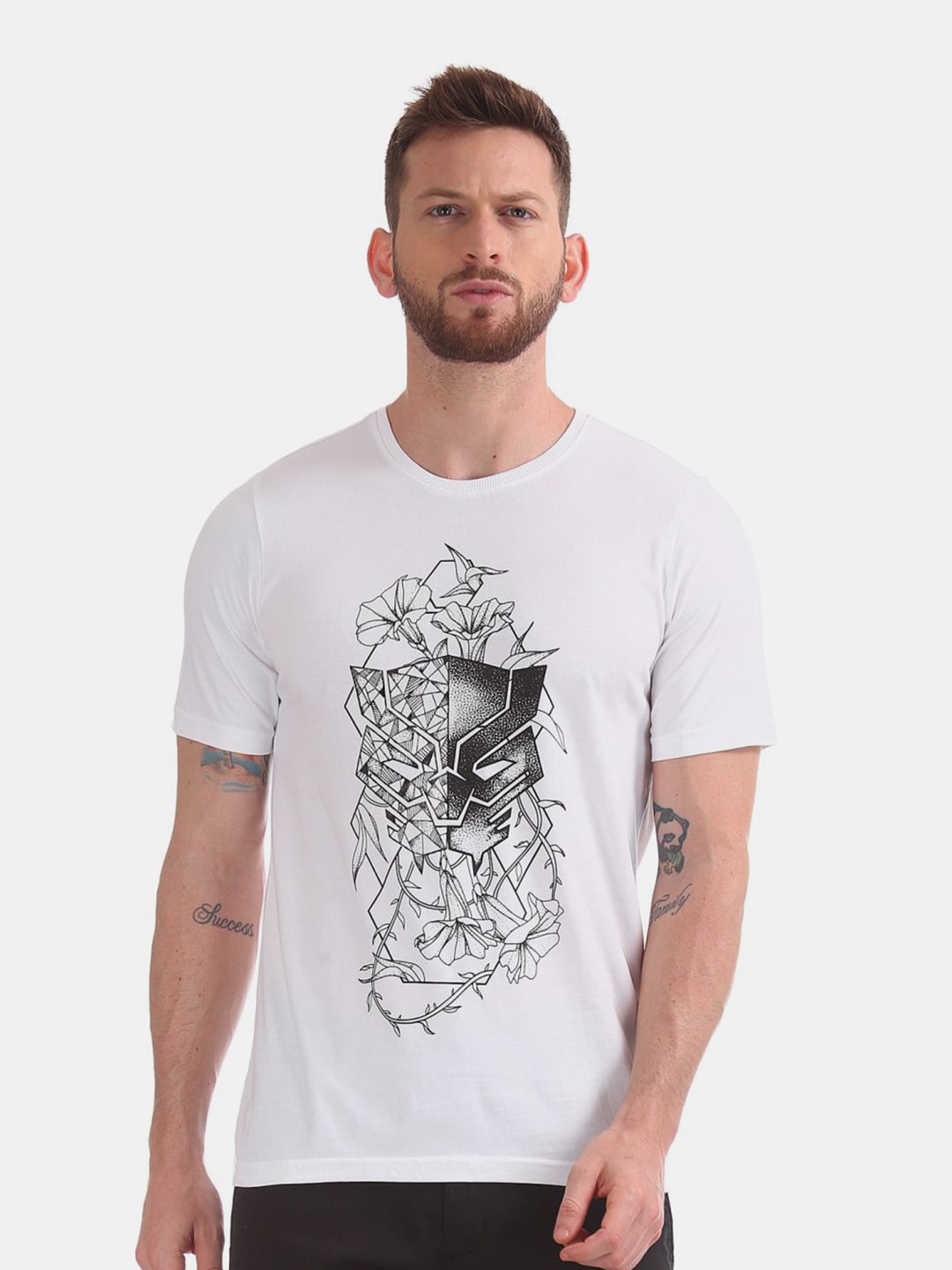 

V-Mart Men Printed Round Neck Cotton T-shirt, White