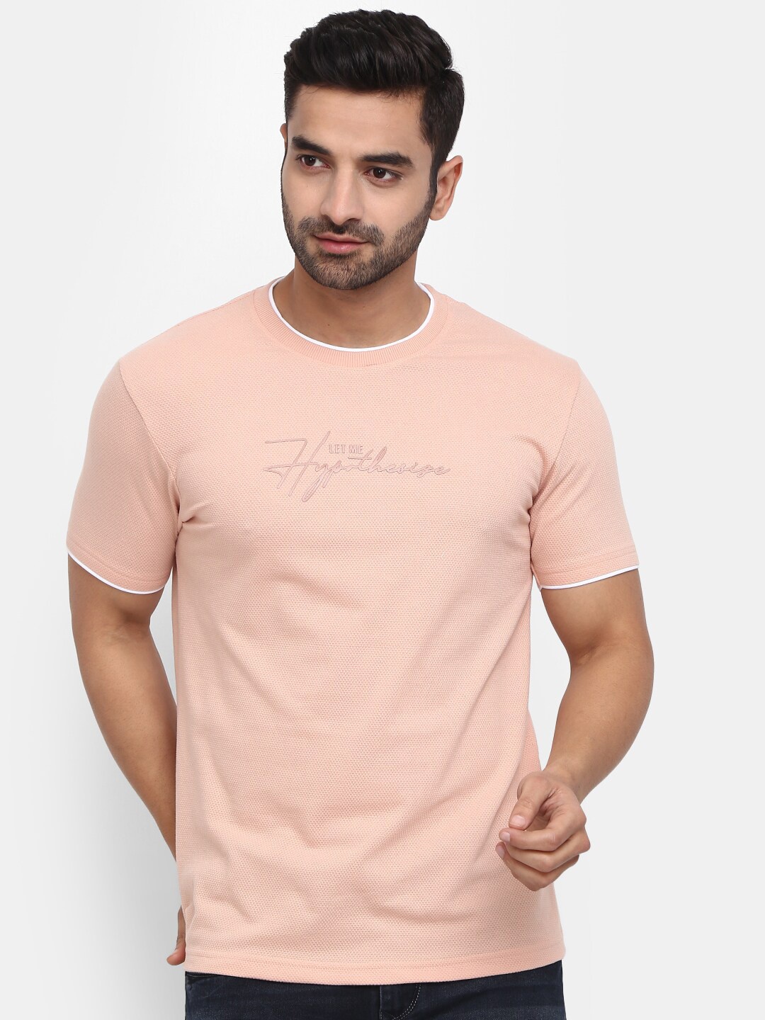 

V-Mart Men Slim Fit Round Neck Cotton T-shirt, Nude