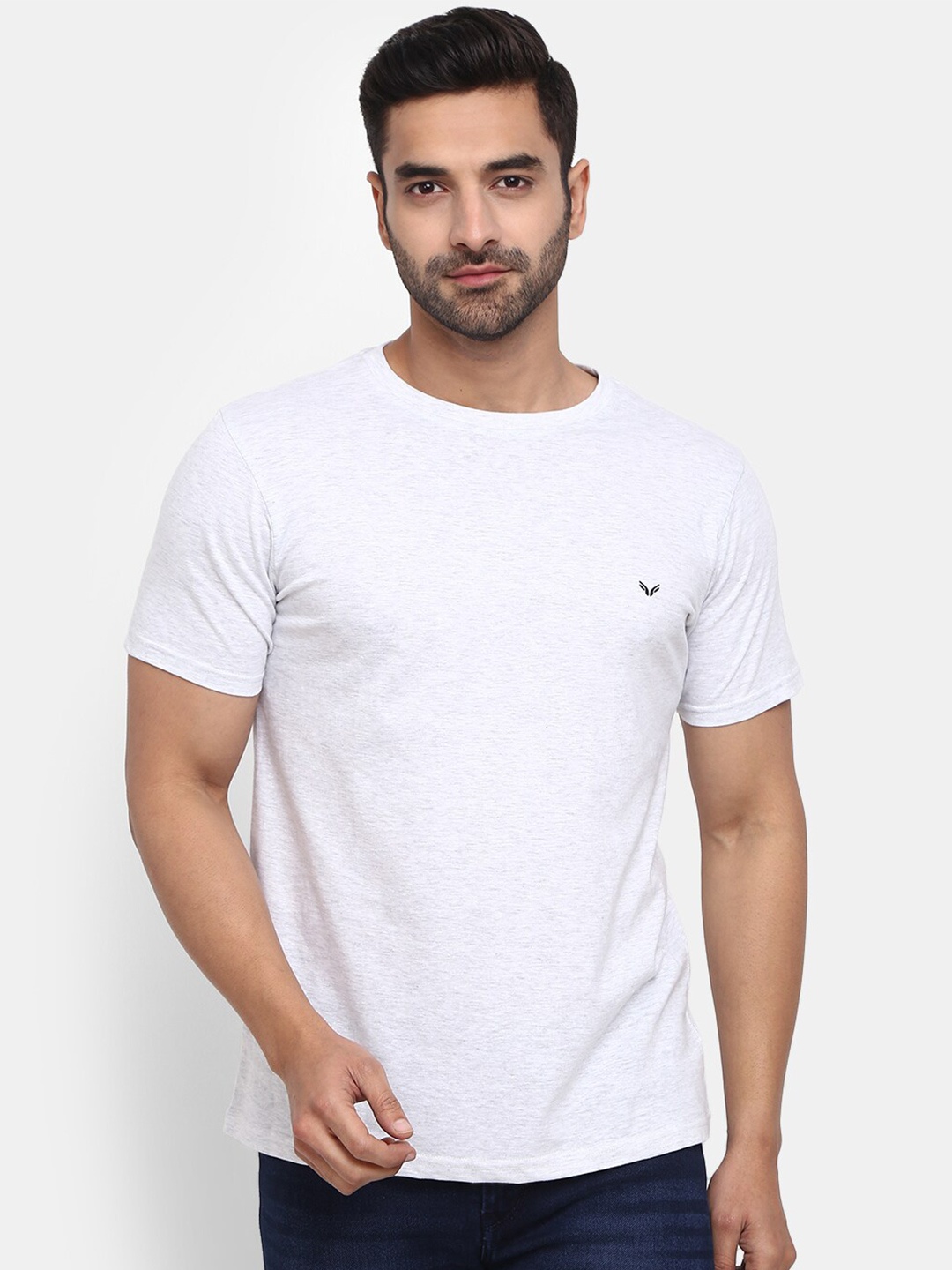 

V-Mart Men Slim Fit Round Neck Cotton T-shirt, White