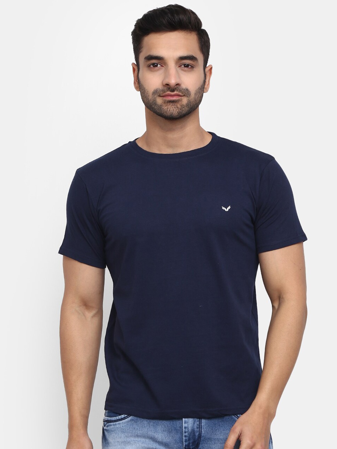 

V-Mart Men Round Neck Cotton T-shirt, Navy blue