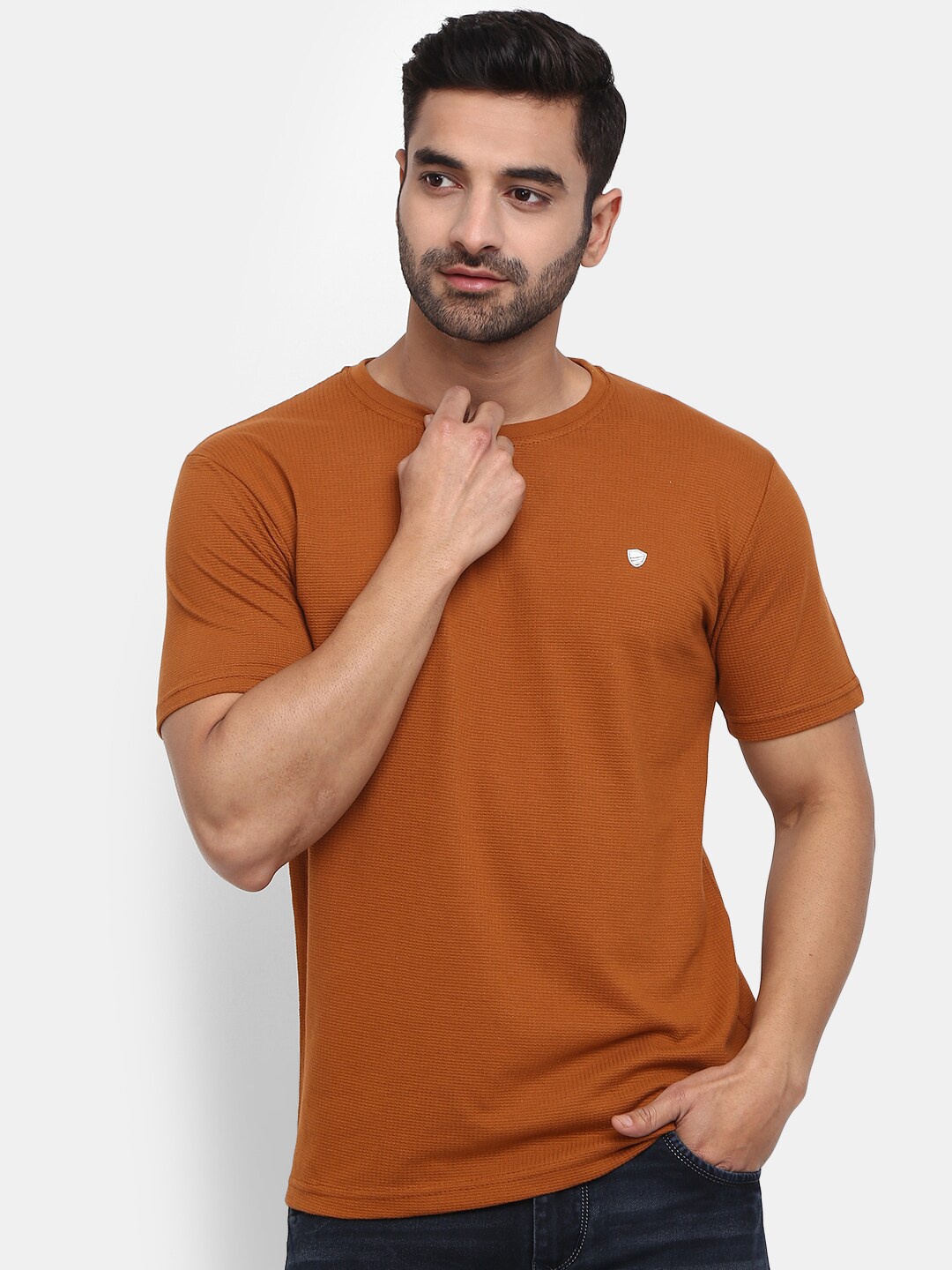 

V-Mart Men Round Neck Cotton T-shirt, Brown