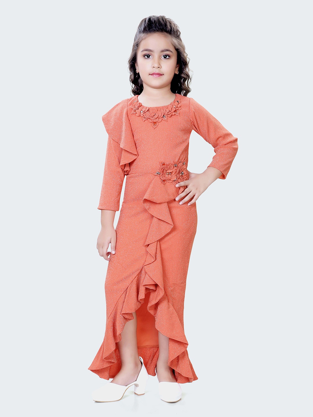 

Hunny Bunny Girls Floral Ruffled Maxi Dress, Peach