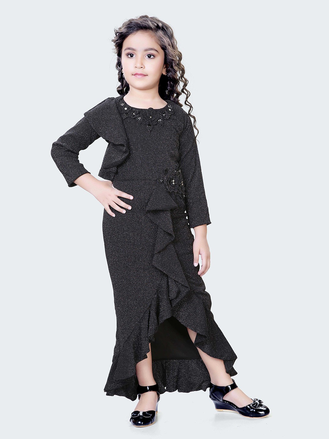 

Hunny Bunny Girls Floral Ruffled Maxi Dress, Black