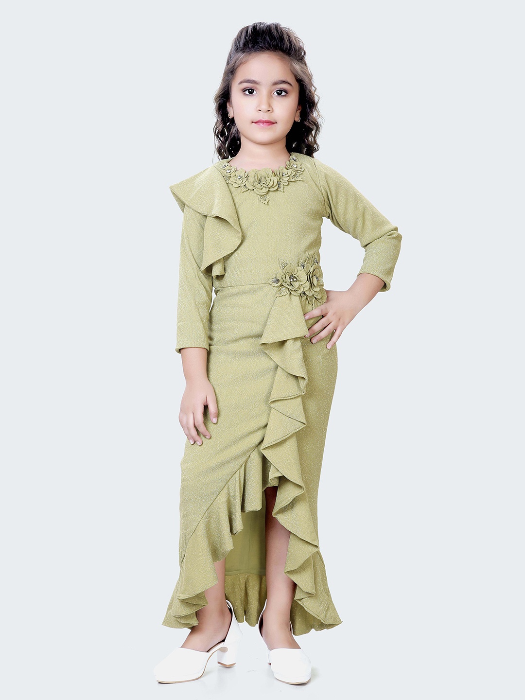

Hunny Bunny Girls Floral Ruffled Maxi Dress, Green